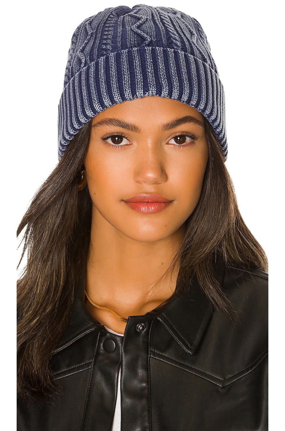 Free People Stormi Washed Cable Beanie in Navy | REVOLVE