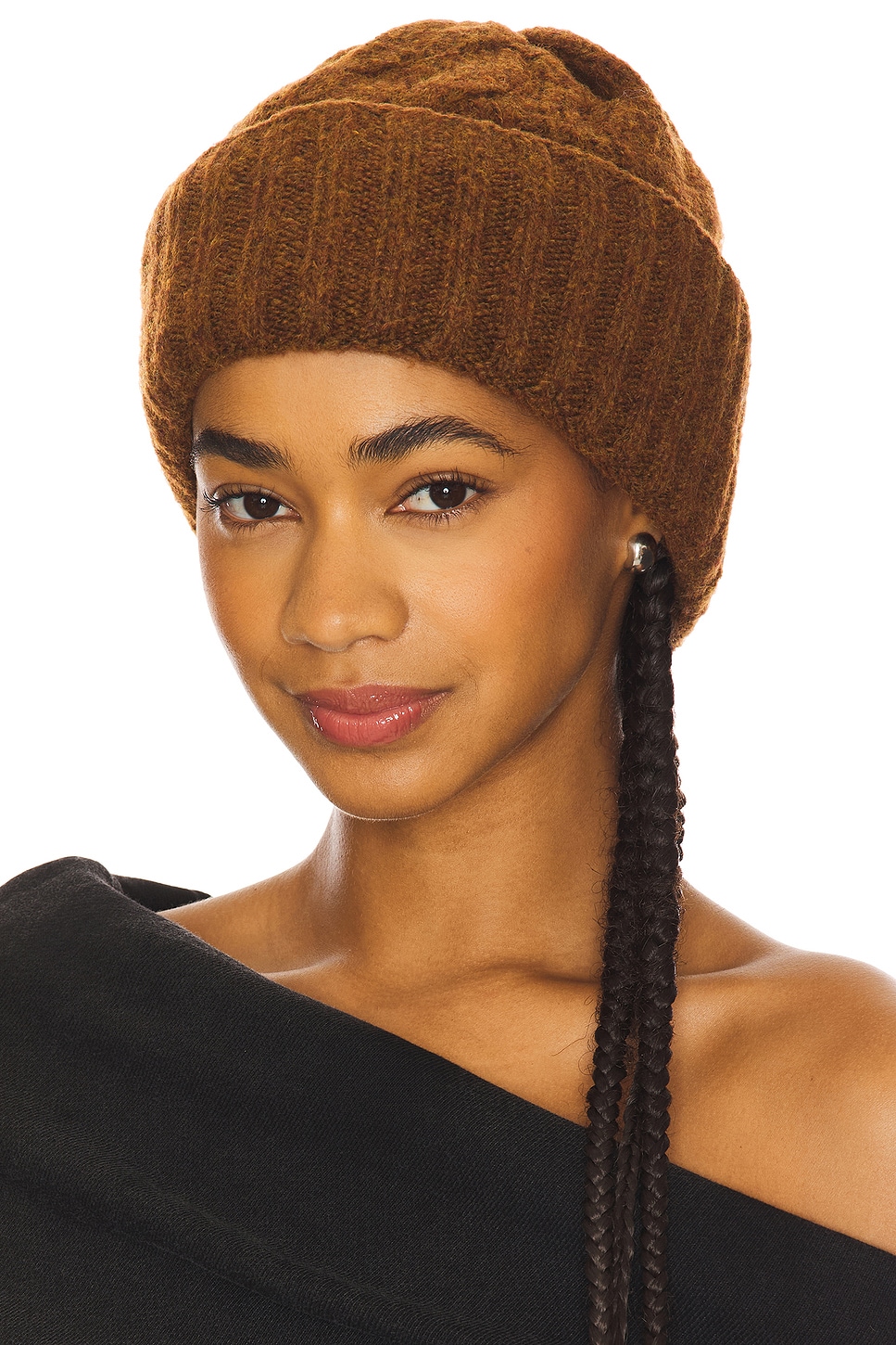 Free People, Brown Fuzzy Beanie with Green Leaf Embroidery Power To The Parks Shrooms Intarsia Knit Beanie | Free People main image 4