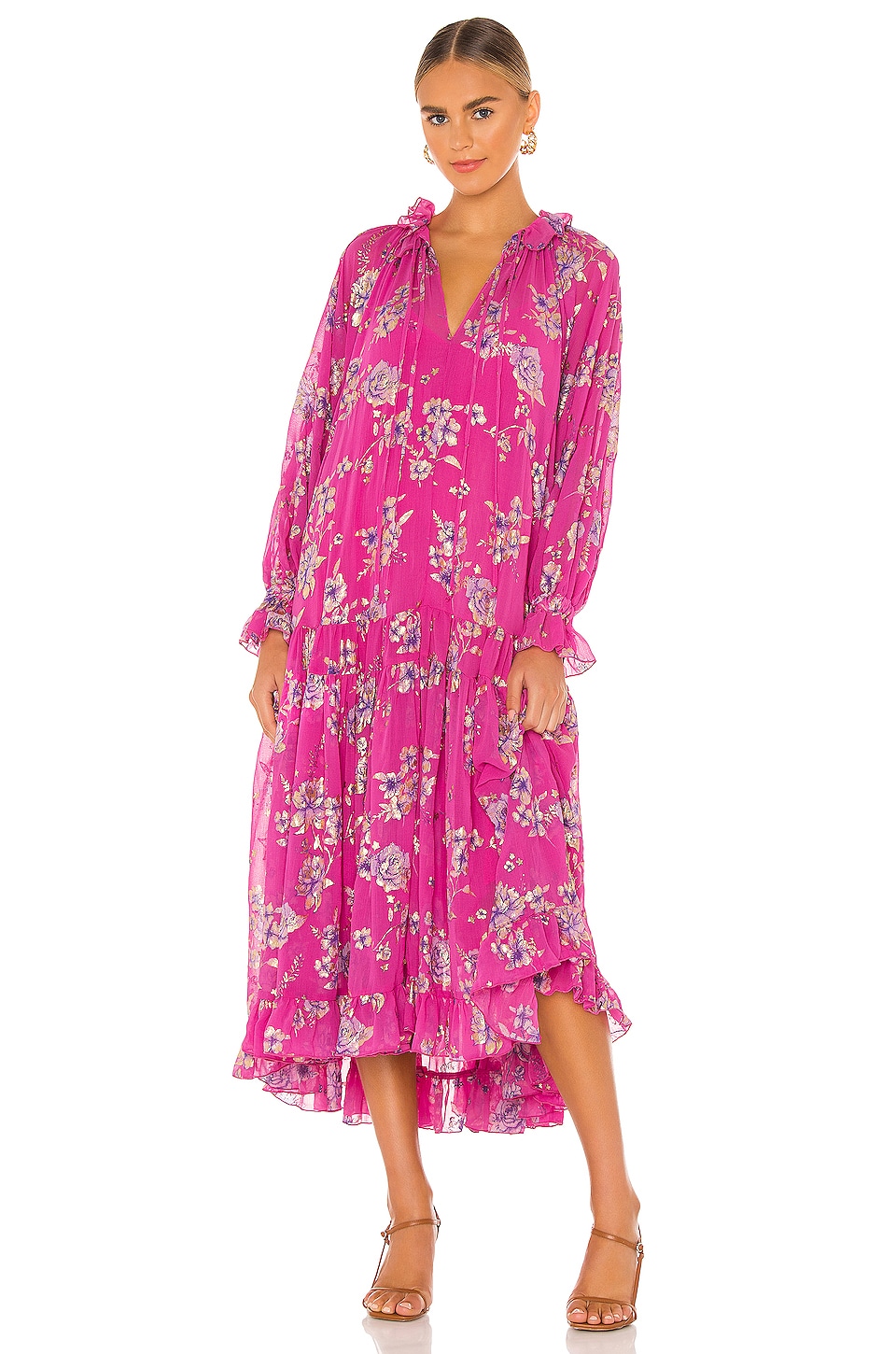 Free People Feeling Groovy Maxi Foil Dress in Hot Pink Combo | REVOLVE