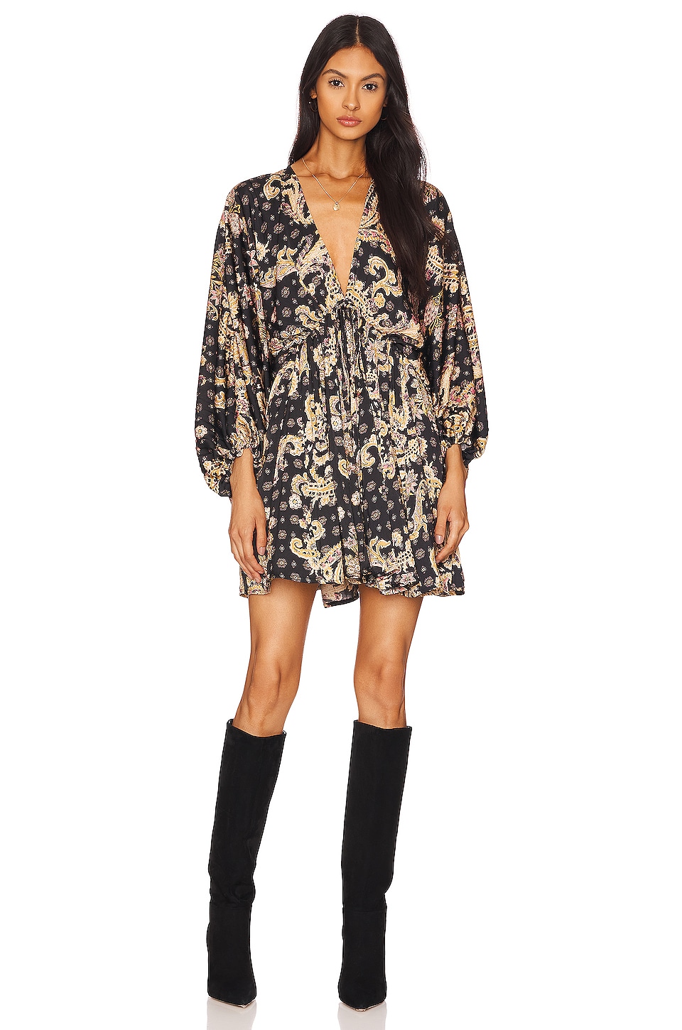 Free People Printed Arzel Mini Dress in Black Combo | REVOLVE