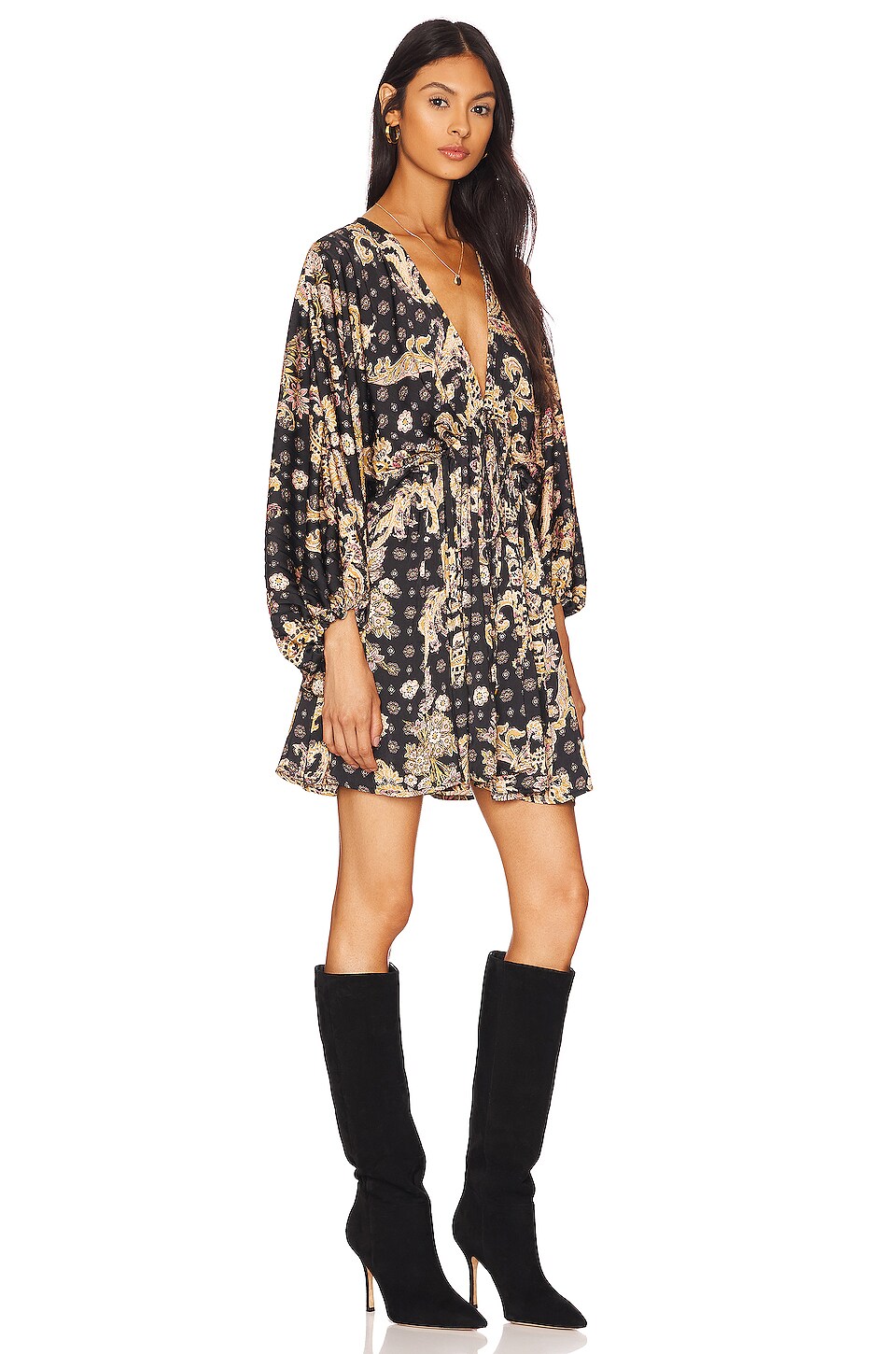 Free People Printed Arzel Mini Dress in Black Combo