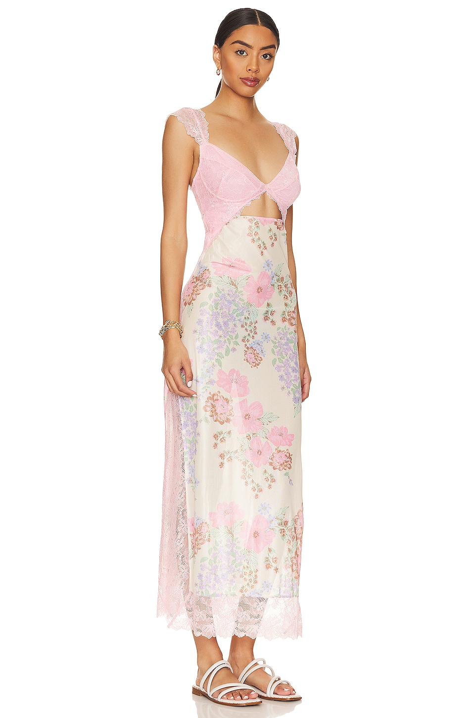 Free People Suddenly Fine Maxi Slip Dress in Daisy Combo
