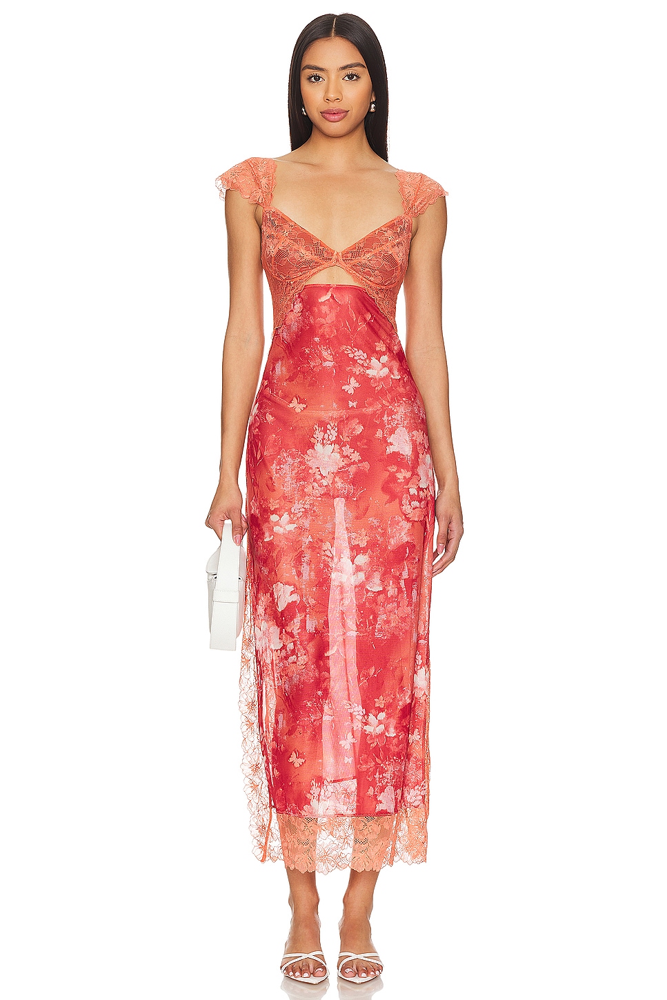 Free People X Intimately Fp Suddenly Fine Maxi Slip In Apricot Combo Revolve