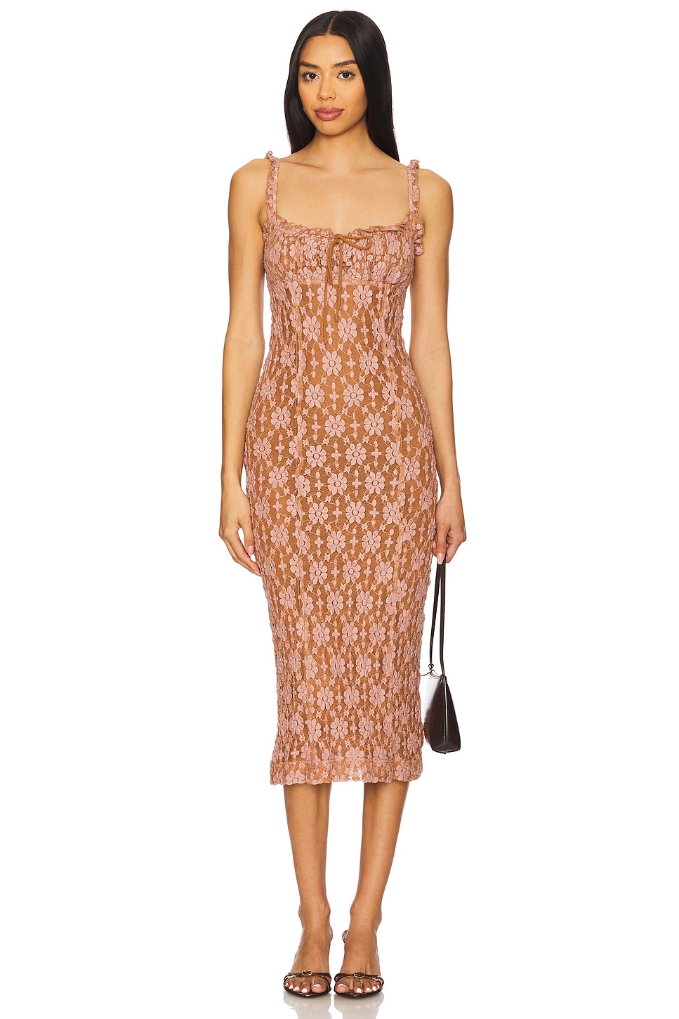 (取寄) フリーピープル レディース ルシンダ レース ミディ Free People women Lucinda Lace Midi Ginger Combo Free People Lucinda Lace Midi Dress in Ginger Combo | REVOLVE