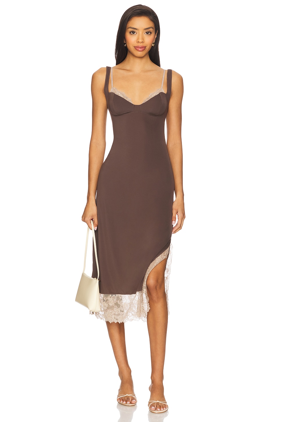 x Intimately FP Party Crasher Midi Slip Dress In Mushroom & Double Espresso