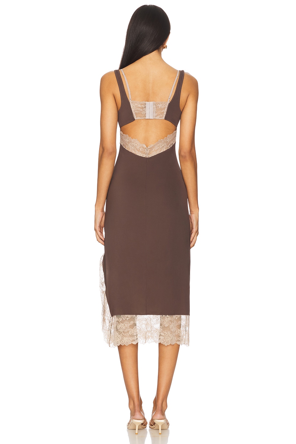 x Intimately FP Party Crasher Midi Slip Dress In Mushroom & Double Espresso