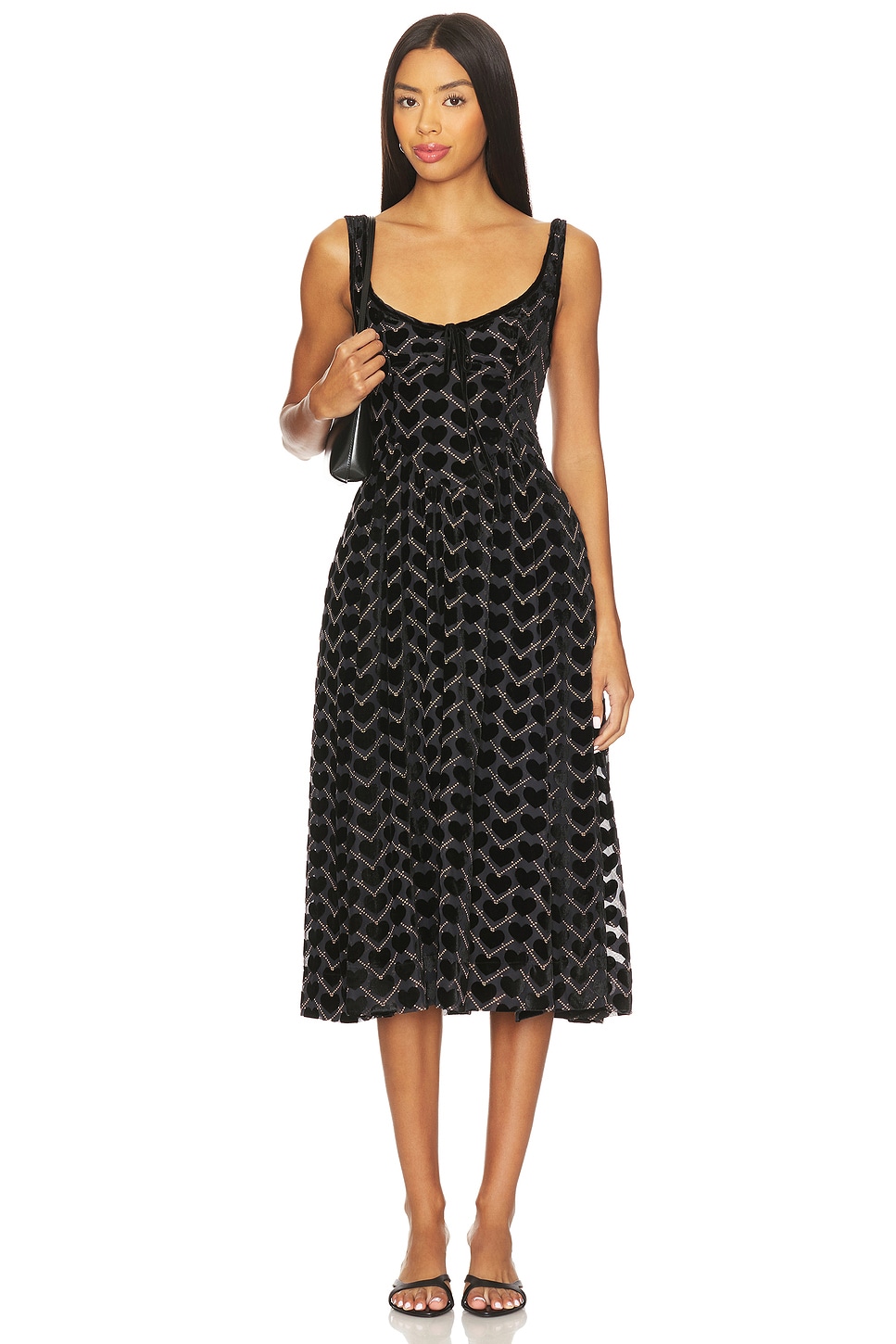 freya drop waist midi dress Free People Freya Midi Dress in Charcoal Combo