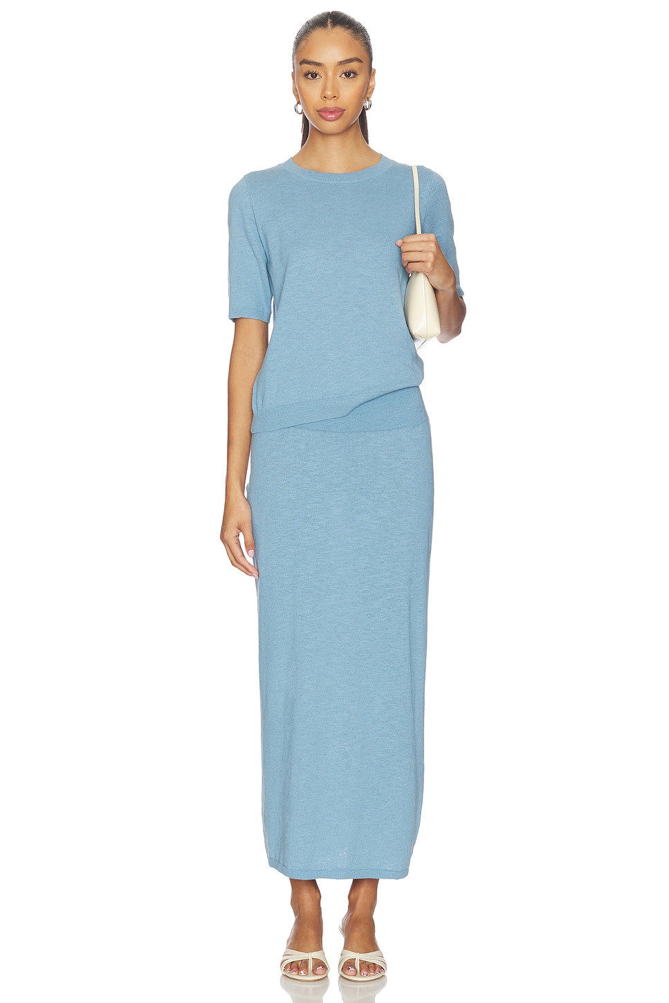 women's light pink off the shoulder dress for prom Isabella Sweater Skirt Set main image 1