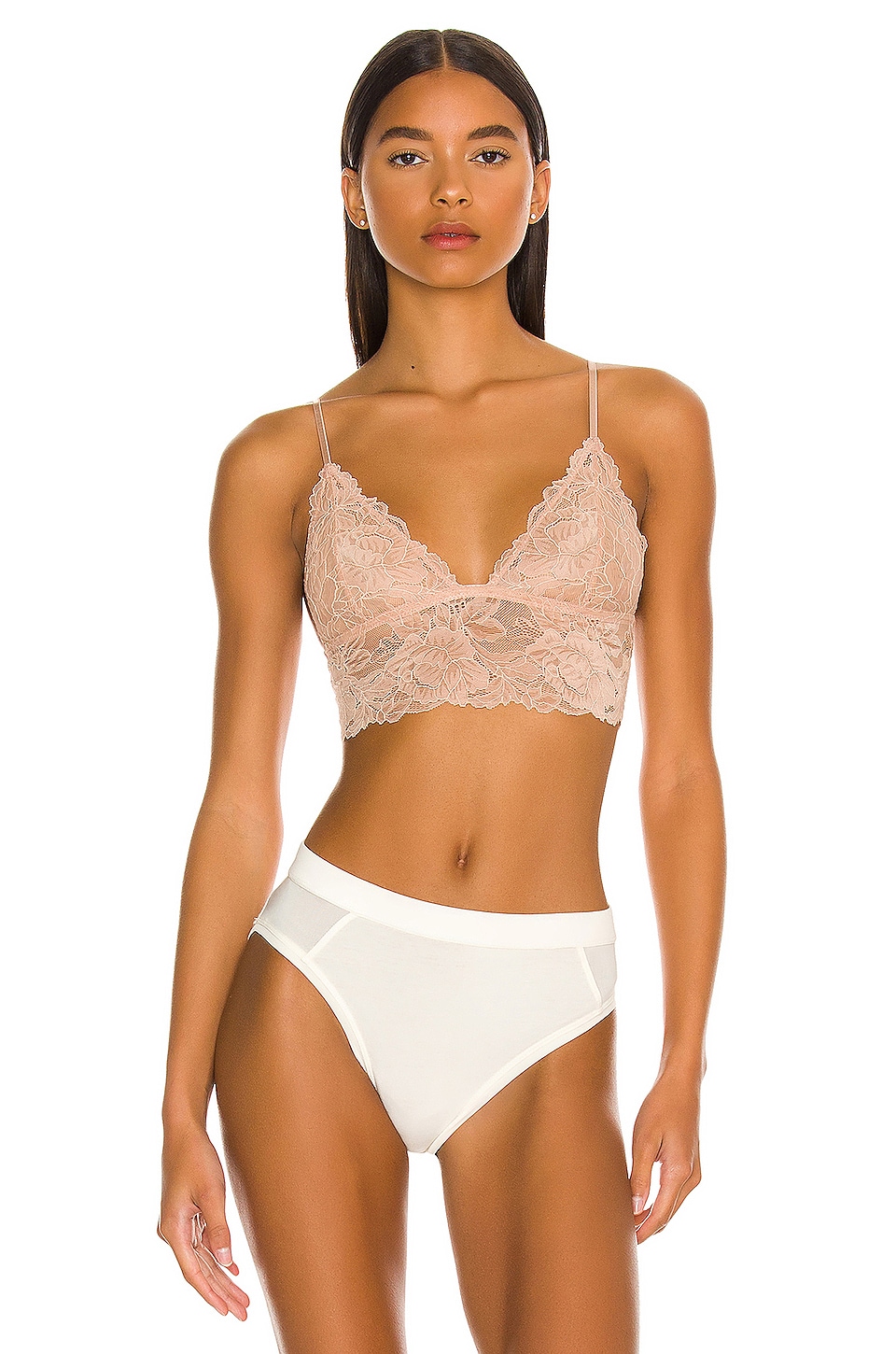 Free People Women's Everyday Lace Longline Bralette, Ivory, White