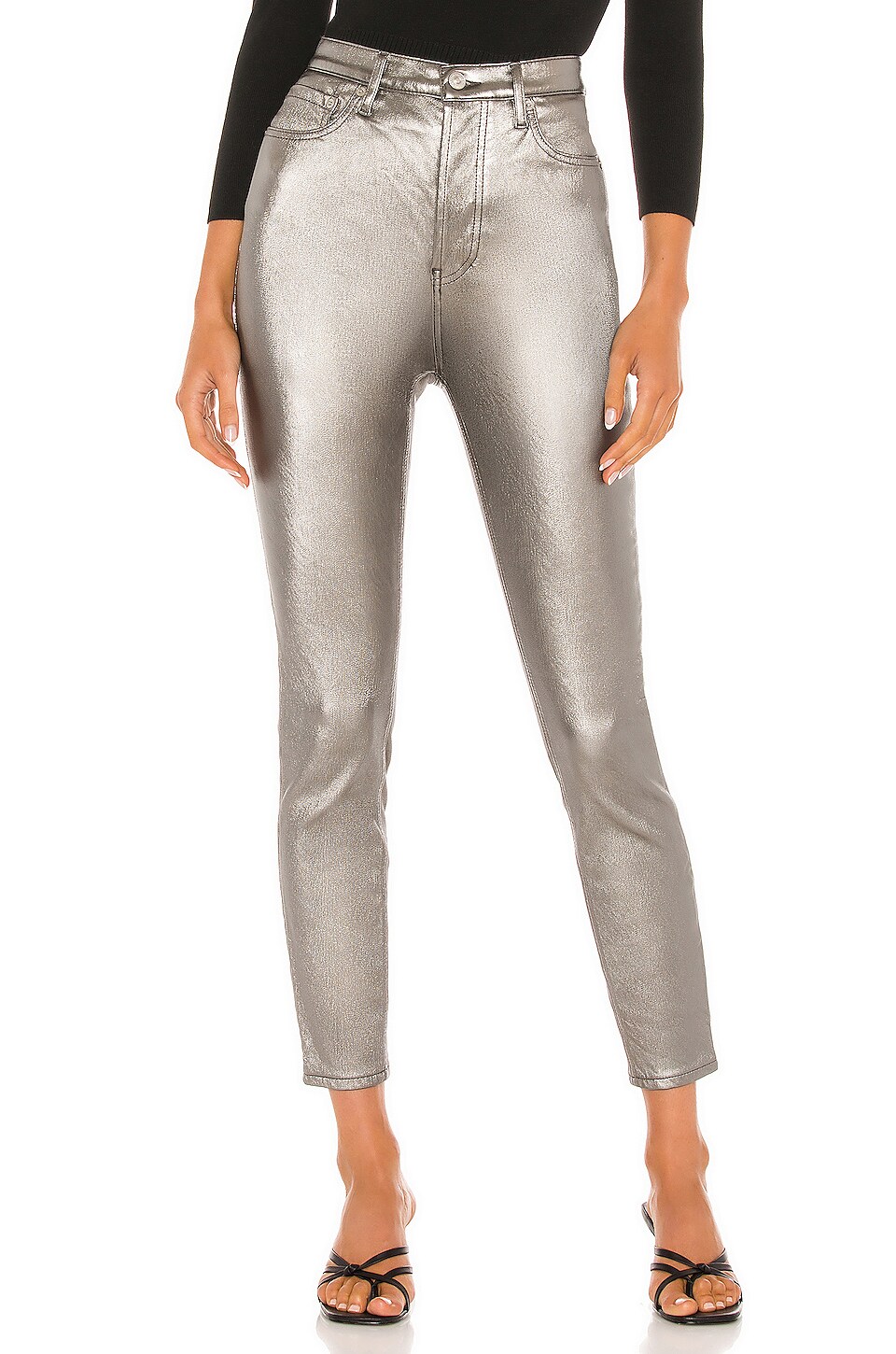 Free People We the Free  Phoenix Skinny Coated Silver Jeans Size 26 Sample