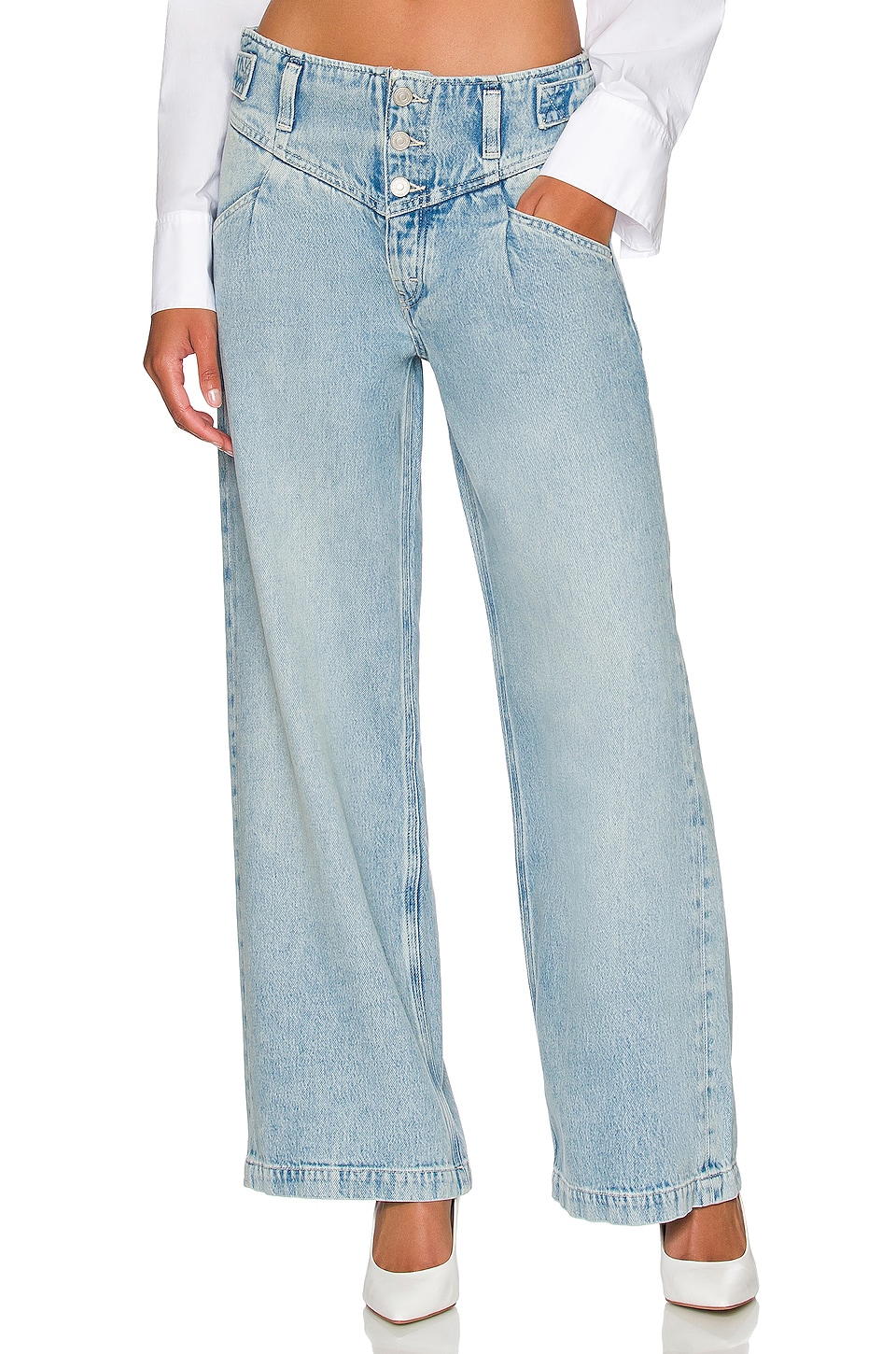 Free People x Care FP Super Sweeper Jean in Washed Out Blue | REVOLVE