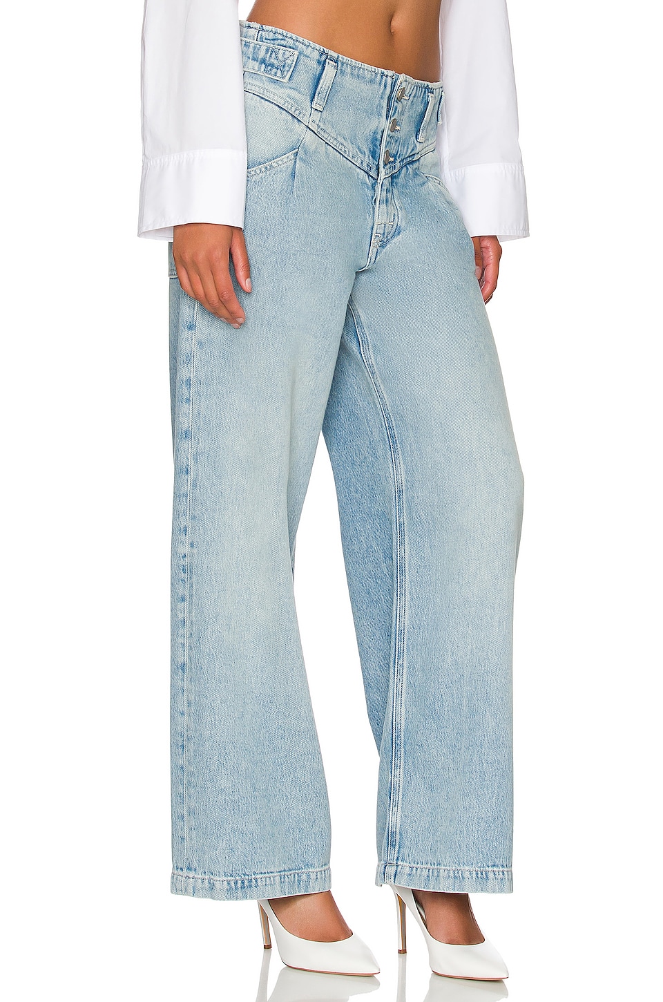 Free People x Care FP Super Sweeper Jean in Washed Out Blue