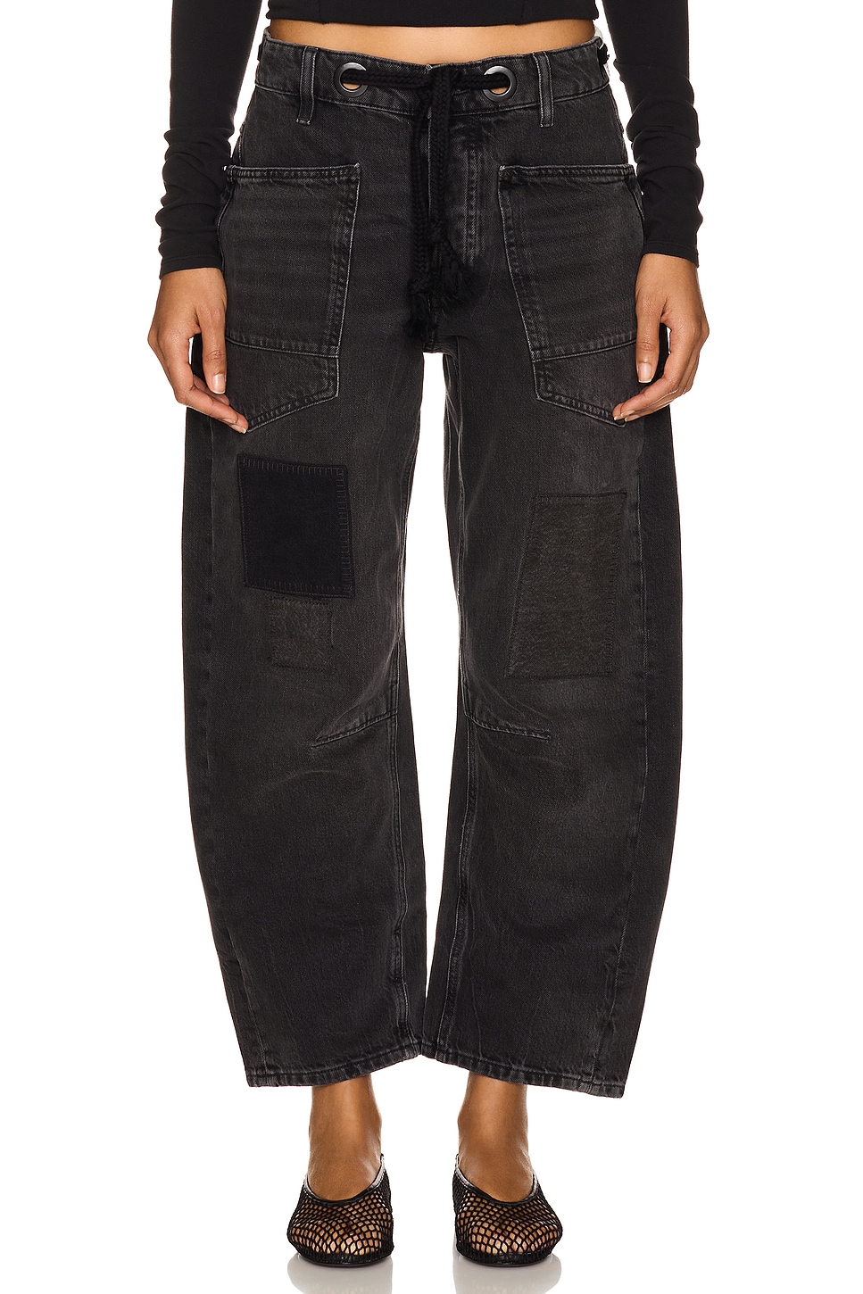 Free People Moxie Low Slung Pull On Barrel Wide Leg Jeans in