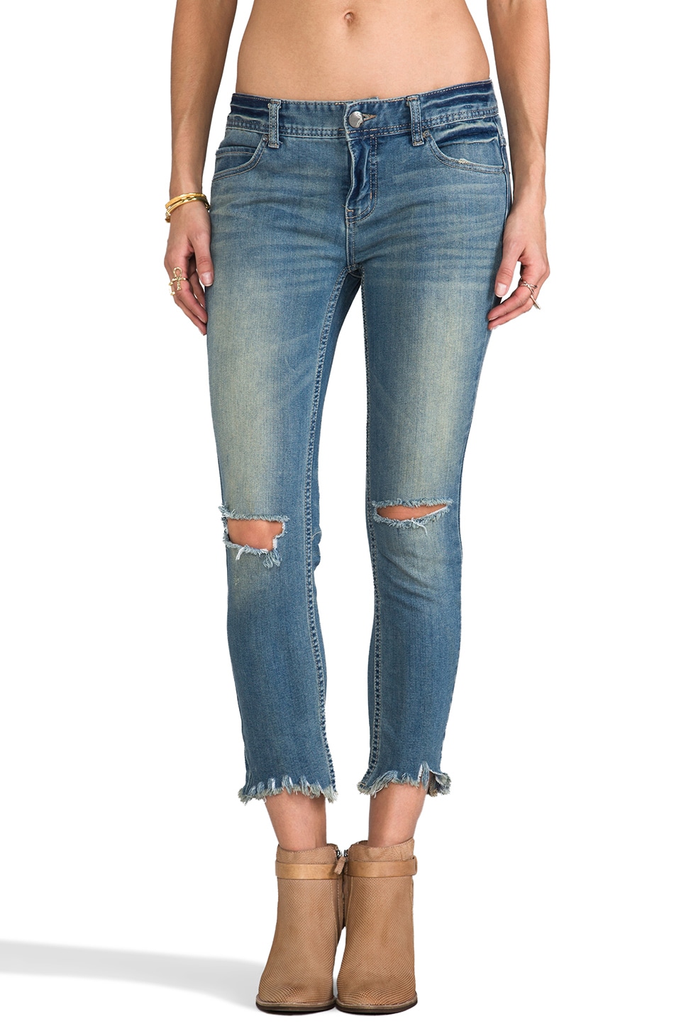 Free People Mid Rise Skinny Destroyed Ankle in Sitka Wash | REVOLVE