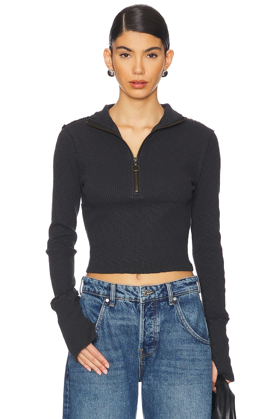 Free People x We The Free Midnight 1/2 Zip Sweater in Black