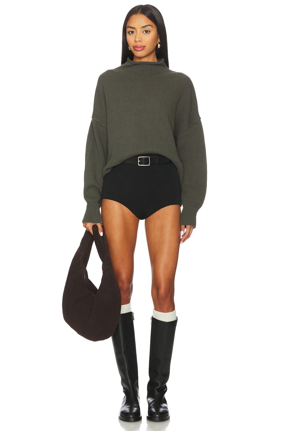 Free People x We The Free Torres Rolls Neck Sweater In Army in