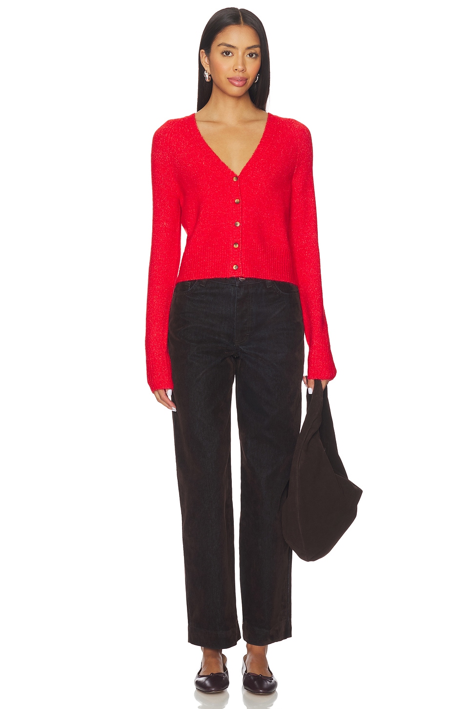 Free People School Girl Cardi in Cherry Pop Melange | REVOLVE