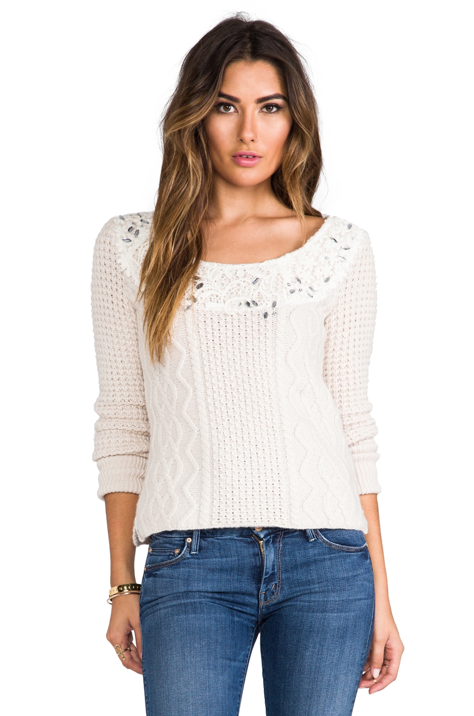 Free People Aurora Yarn Winter Sparkle Pullover in Natural | REVOLVE