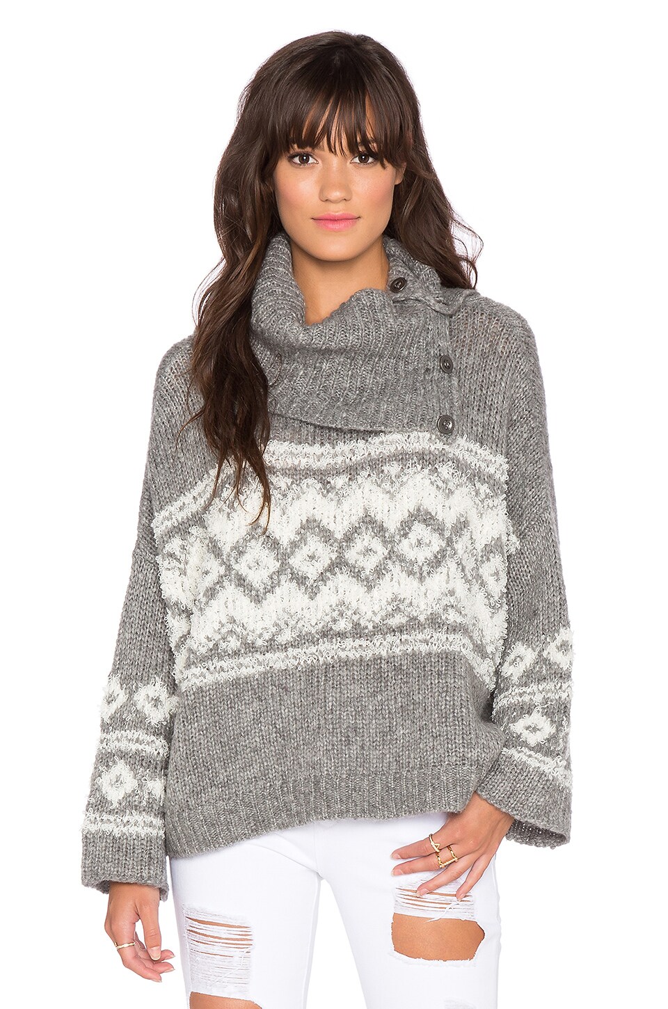Free People Fairisle Split Neck Sweater 