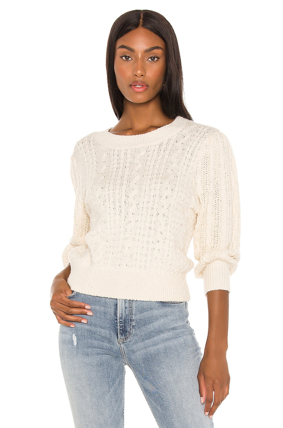 Free People Villa Cable Pullover in Ivory | REVOLVE