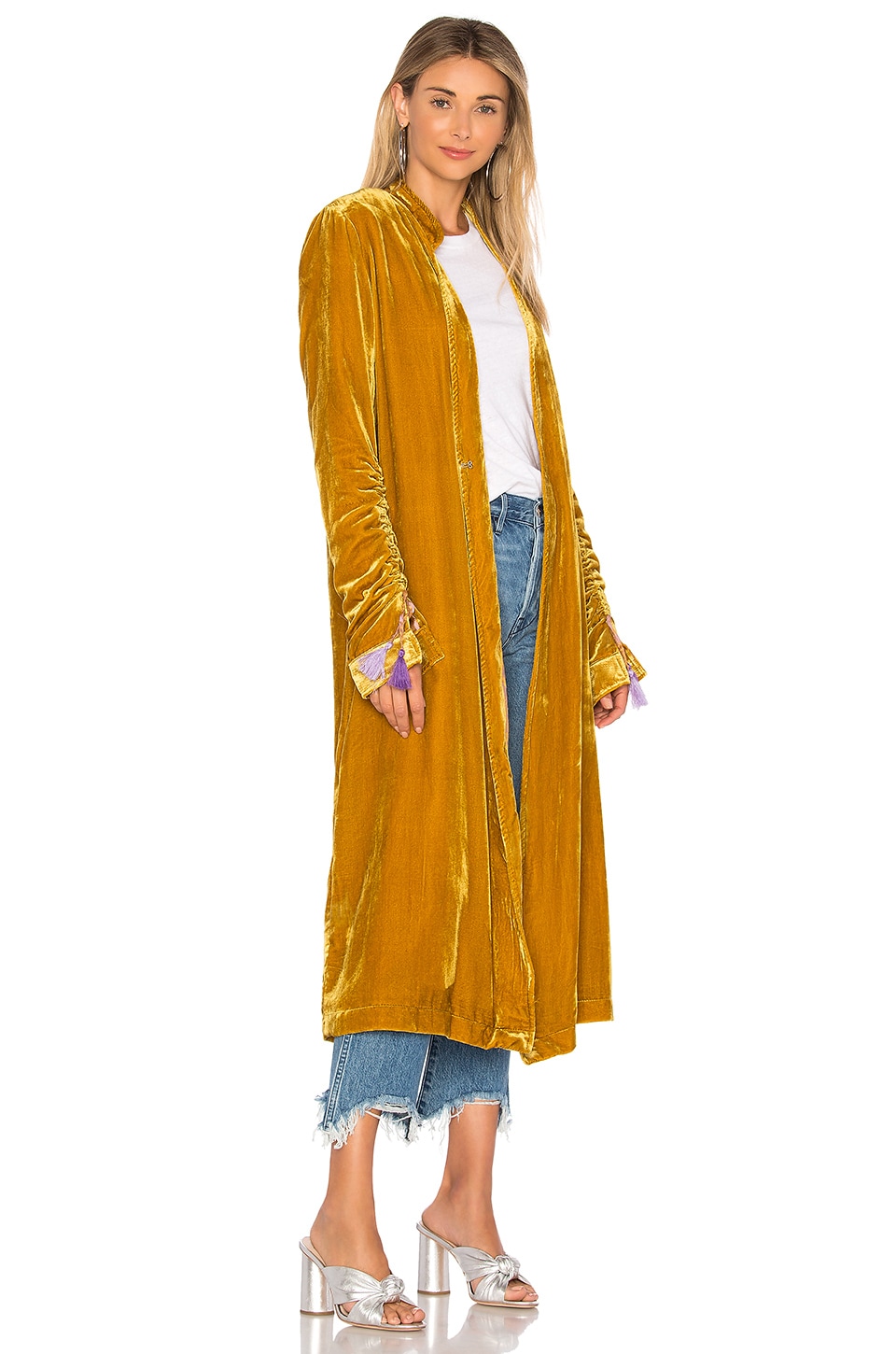 Free People Dhalia Velvet Duster Coat in Gold REVOLVE