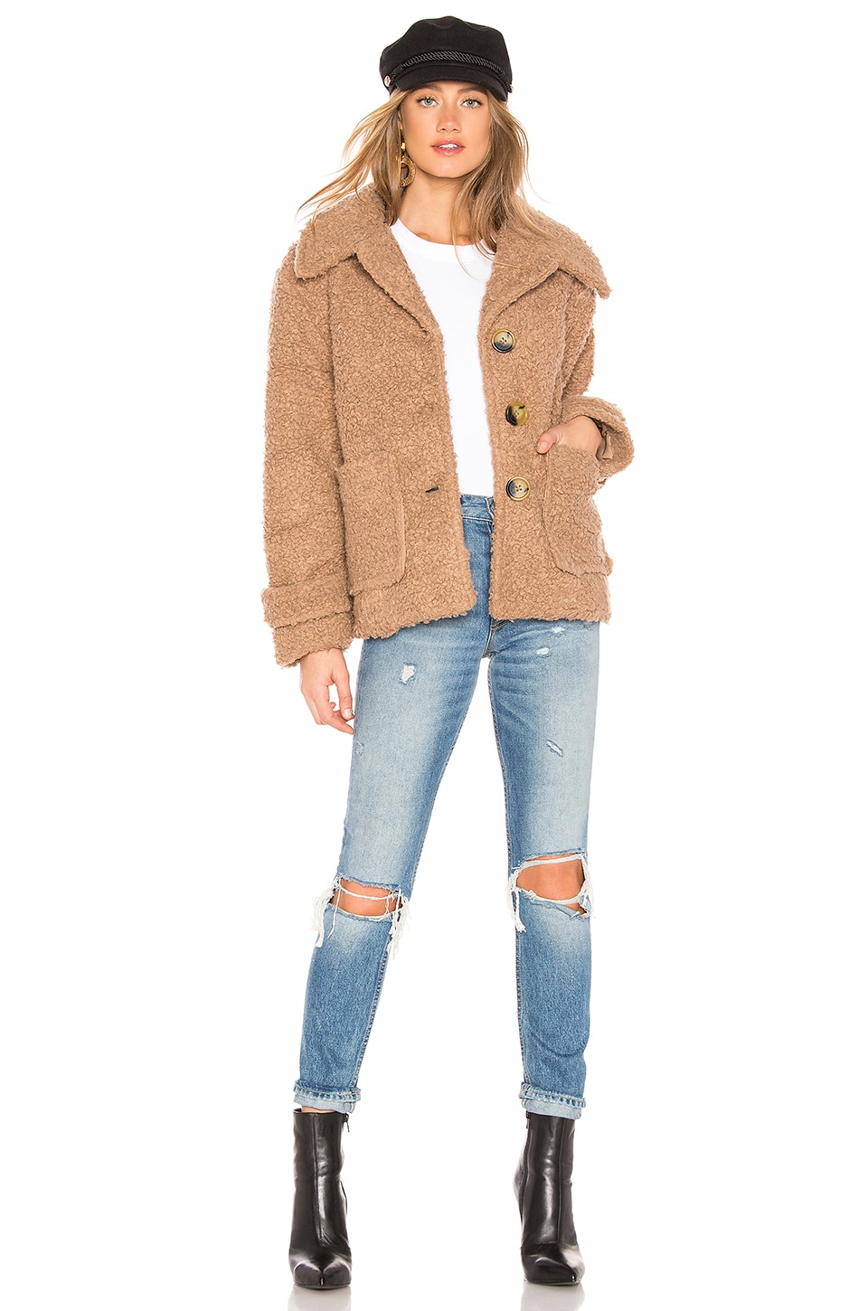 Free People So Soft Cozy Peacoat in Brown | REVOLVE