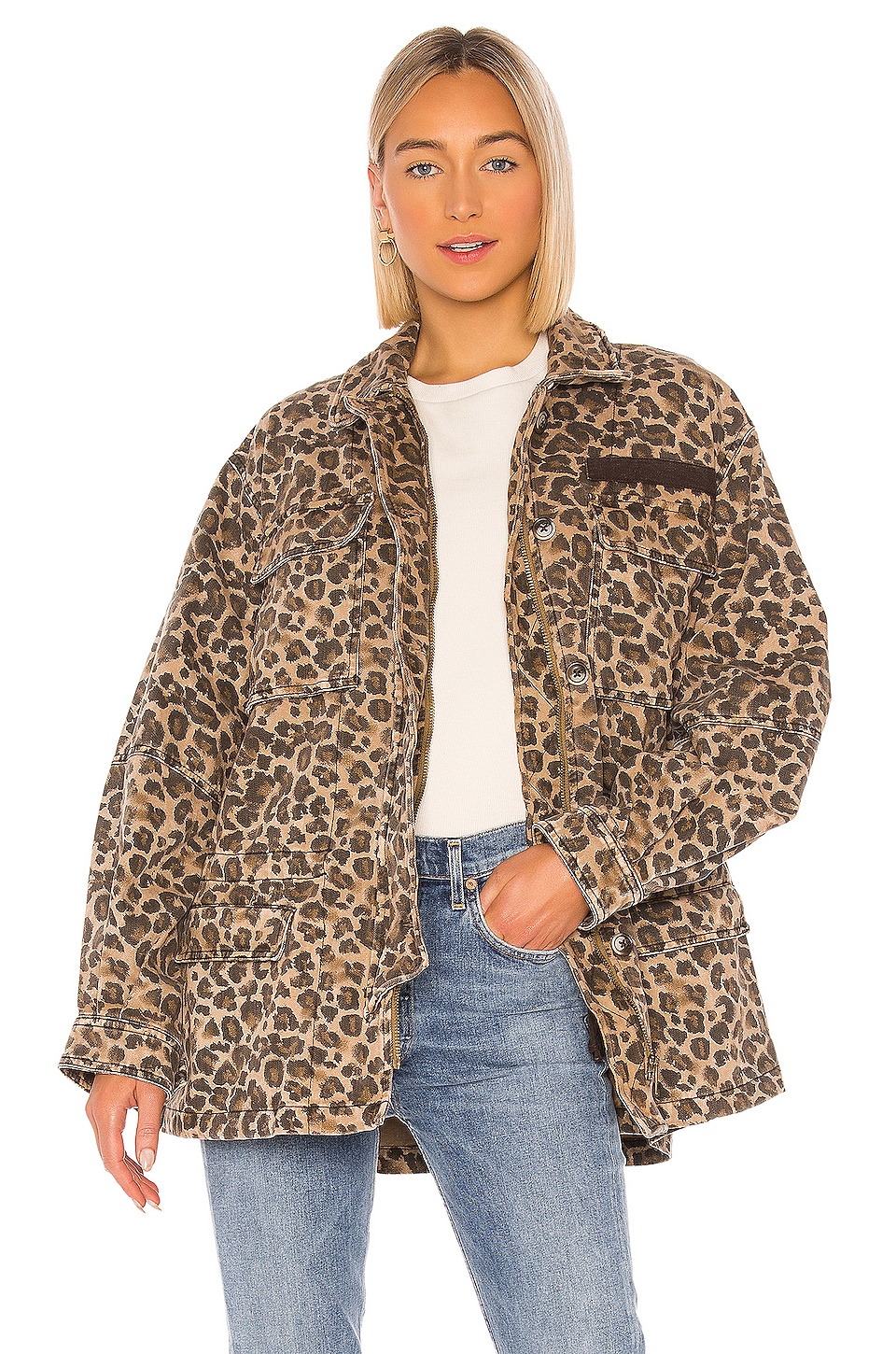free people cheetah denim jacket