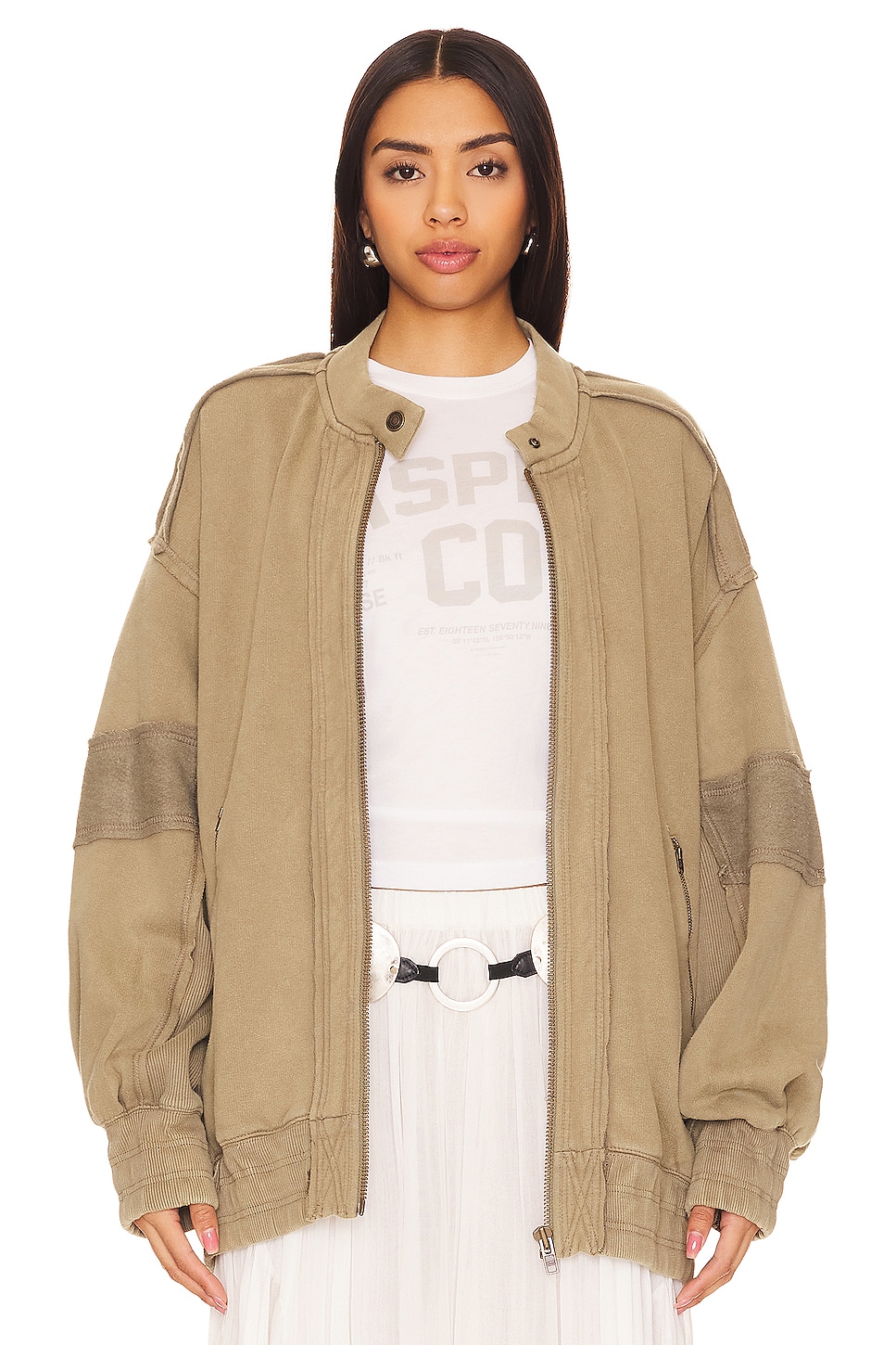 Free People Lou Moto Zip In Olive Stone in Olive Stone | REVOLVE