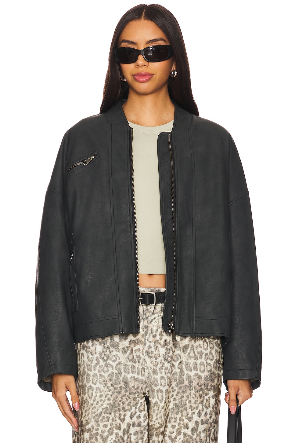 Free People x We The Free Vinny Faux Leather Bomber in Black Free People x We The Free Vinny Faux Leather Bomber in Black