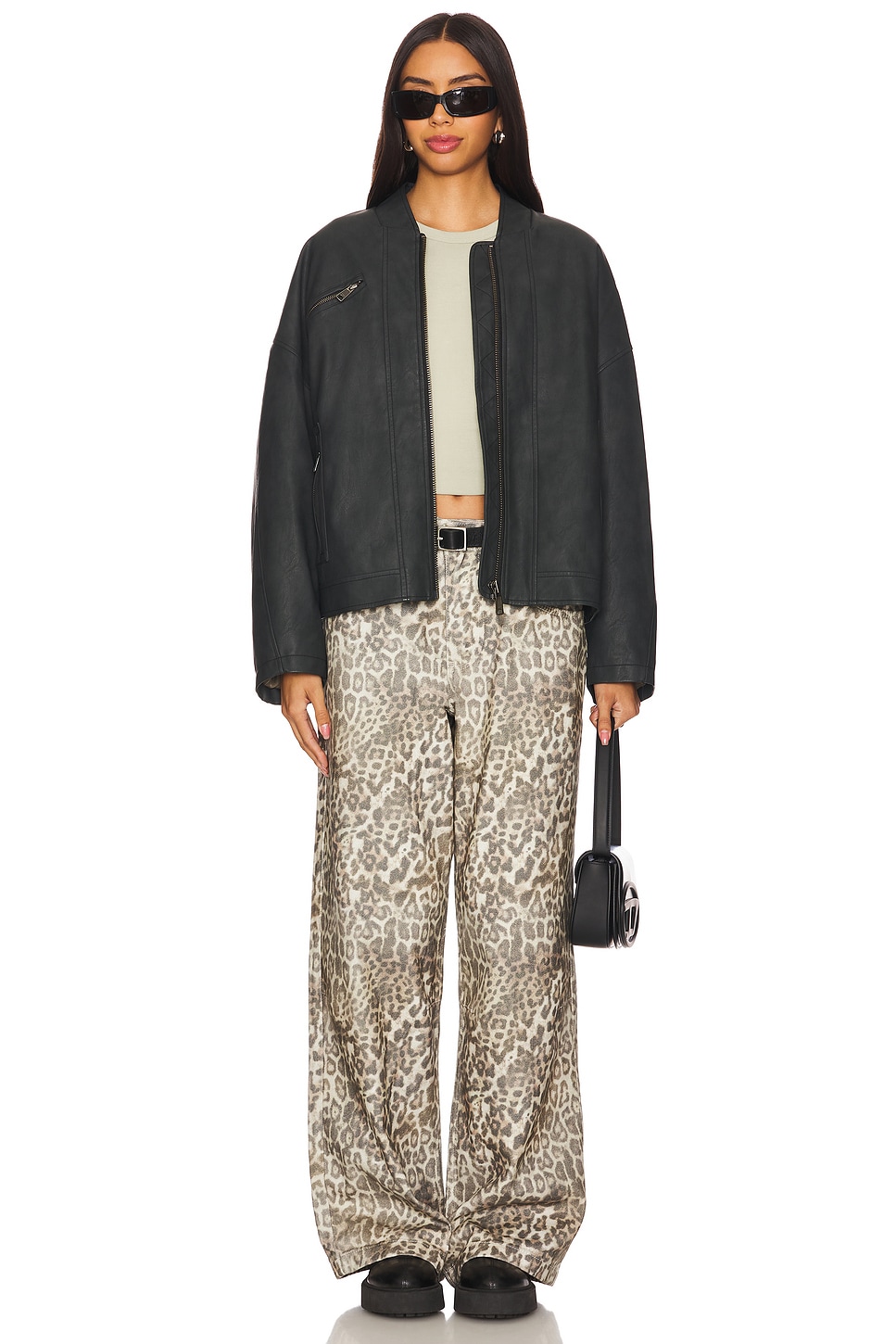 Free People x We The Free Vinny Faux Leather Bomber in Black