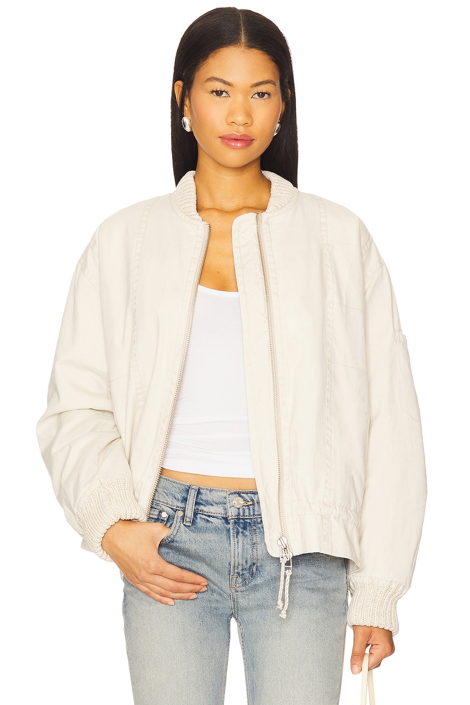 Free People x We The Free Jax Washed Bomber In Almond Flour Plush