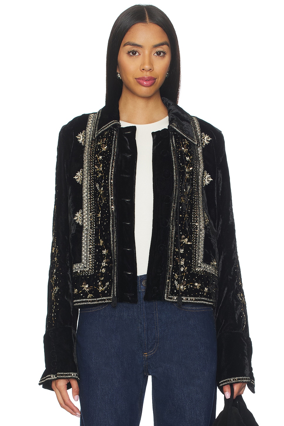 Free People Maxxie Embellished Velvet Jacket in Black | REVOLVE