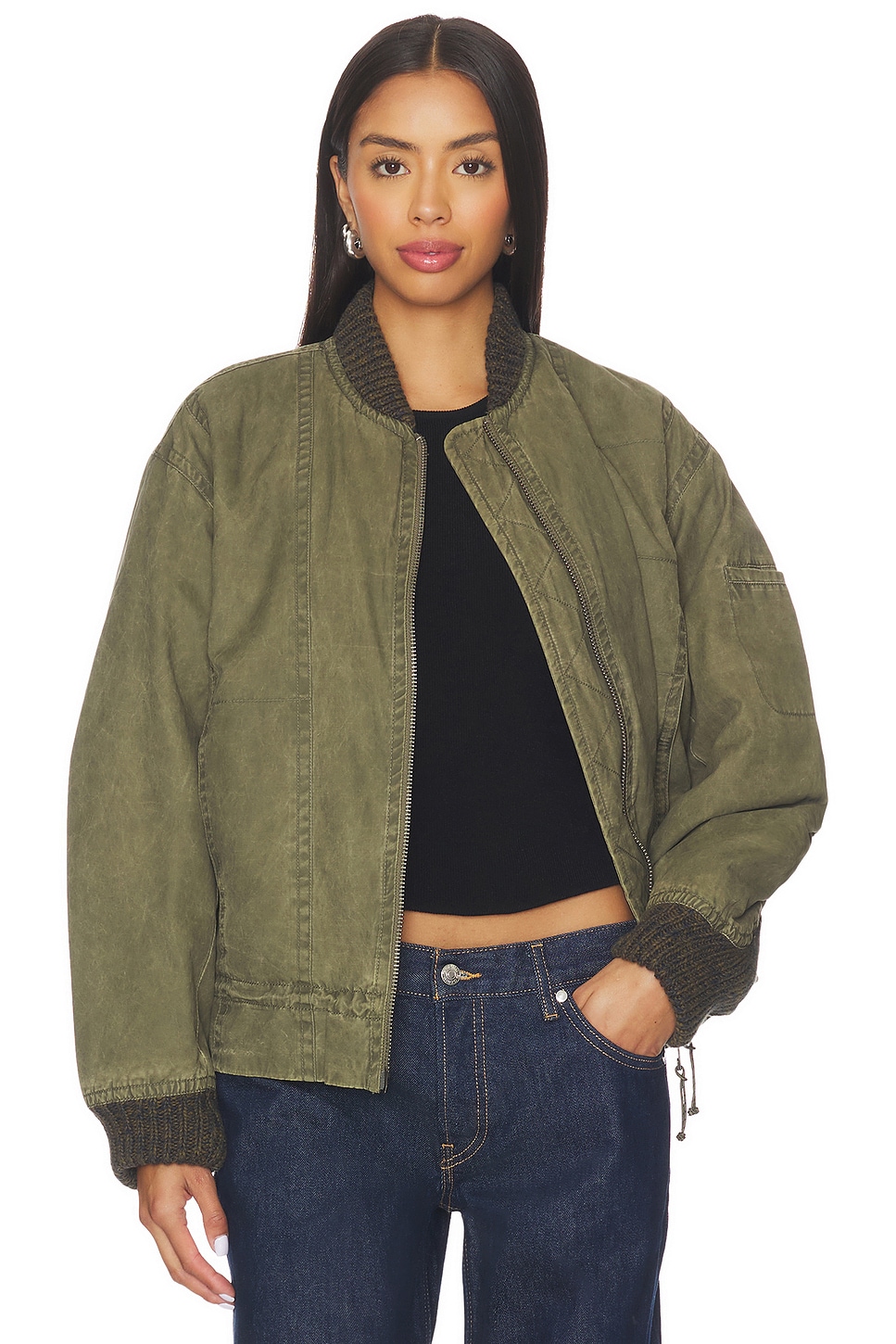 Free People x We The Free Jax Washed Bomber In Olive in Olive