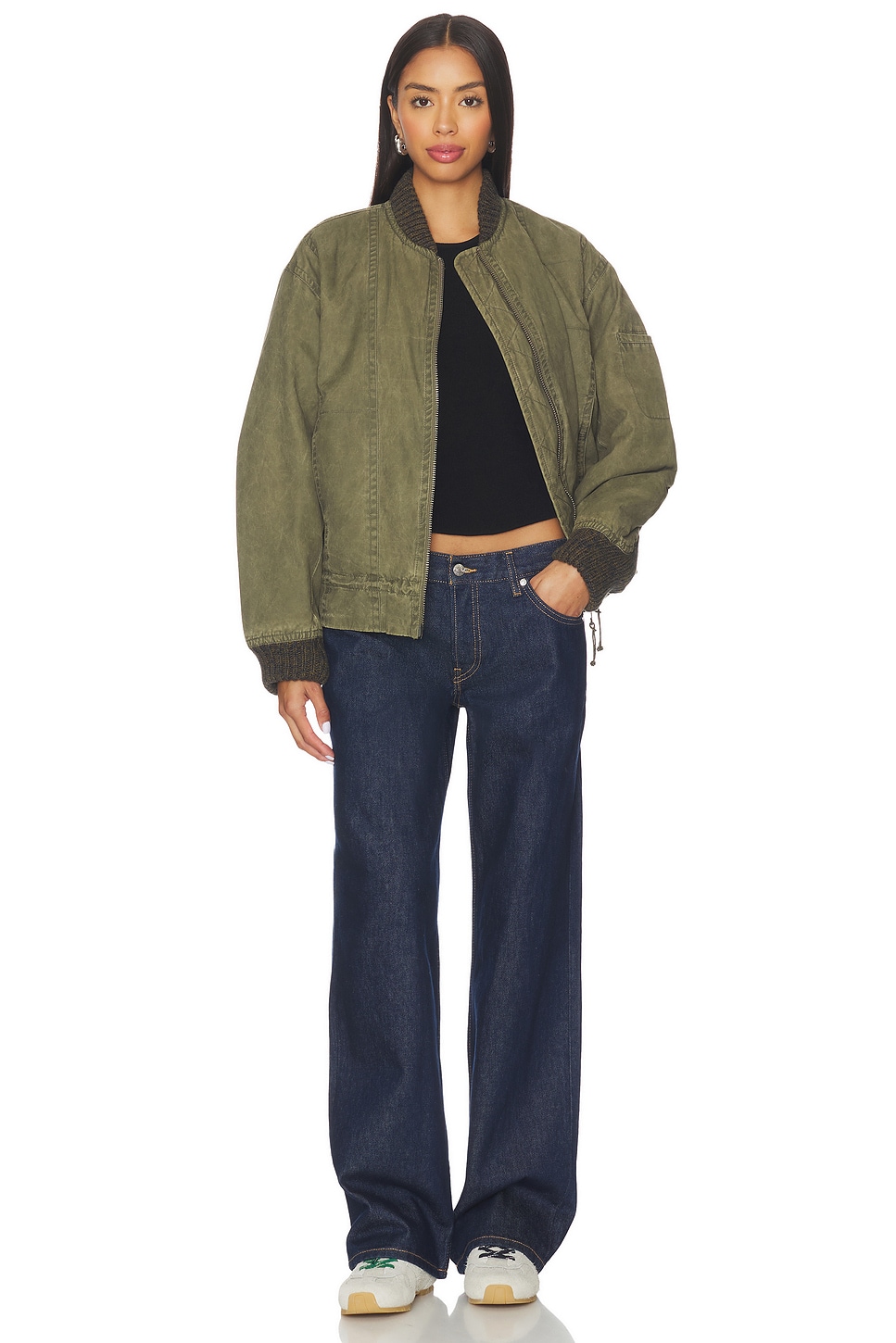 Free People x We The Free Jax Washed Bomber In Olive in Olive