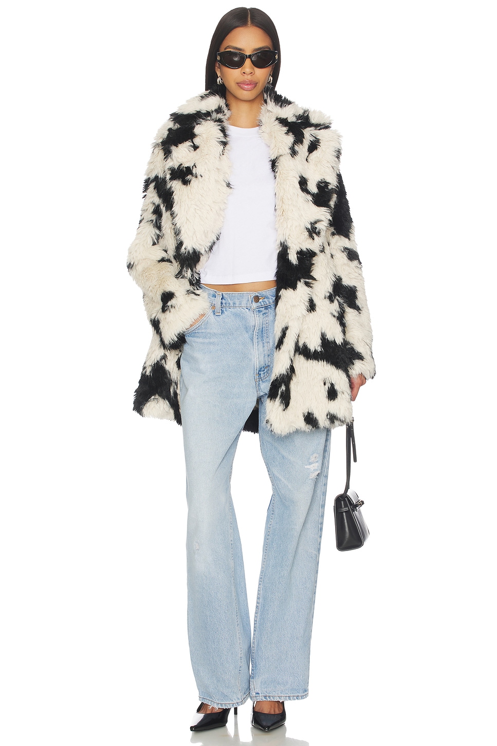 Free People x REVOLVE Jade Cow Fur Coat in Black & White | REVOLVE