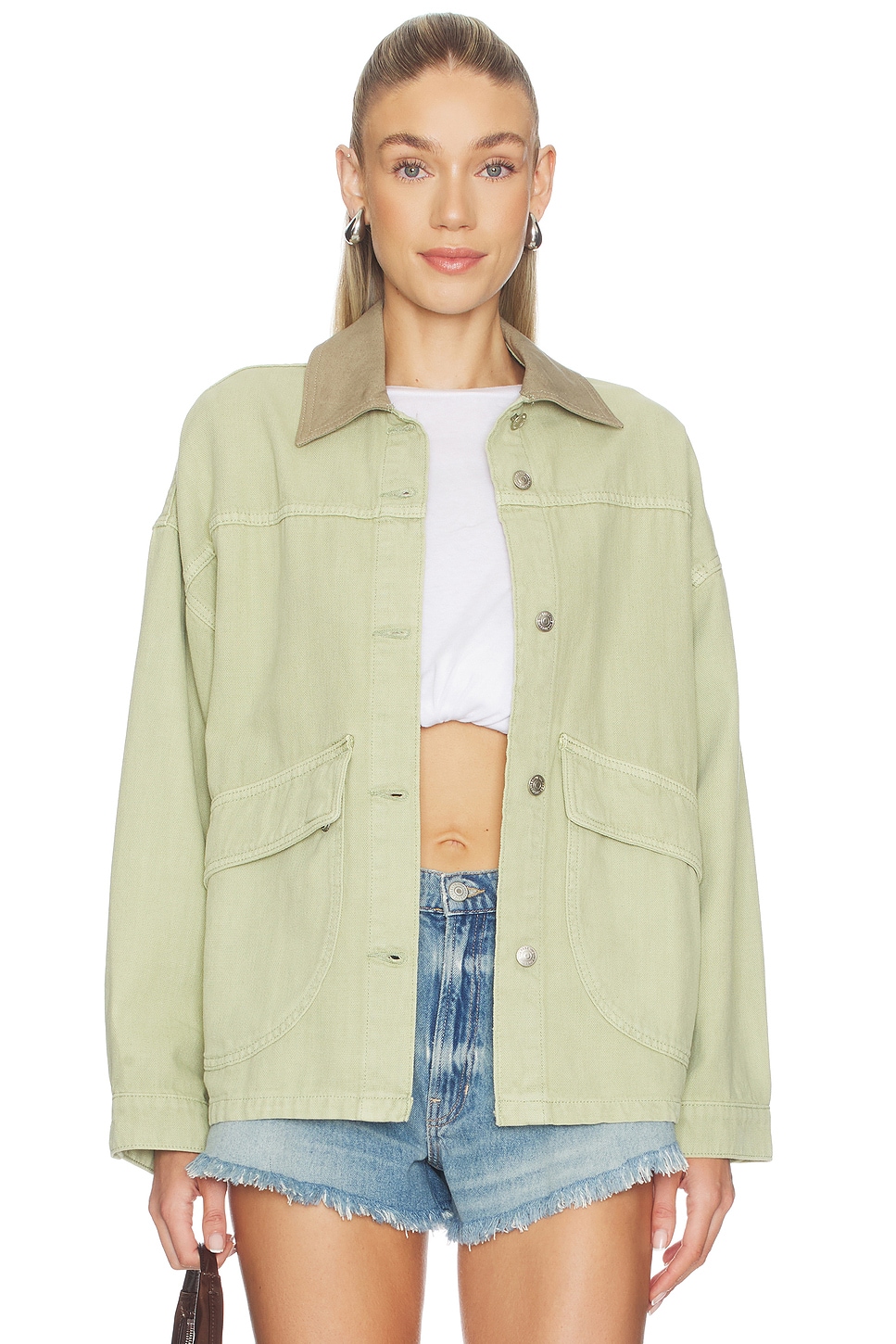 Free People X We The Free Lemon Denim Jacket in Washed Sage | REVOLVE