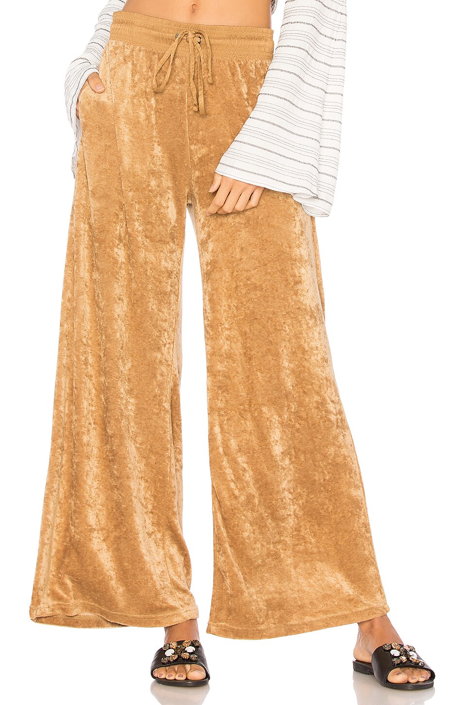 Velour Wide Leg Pant in Gold 