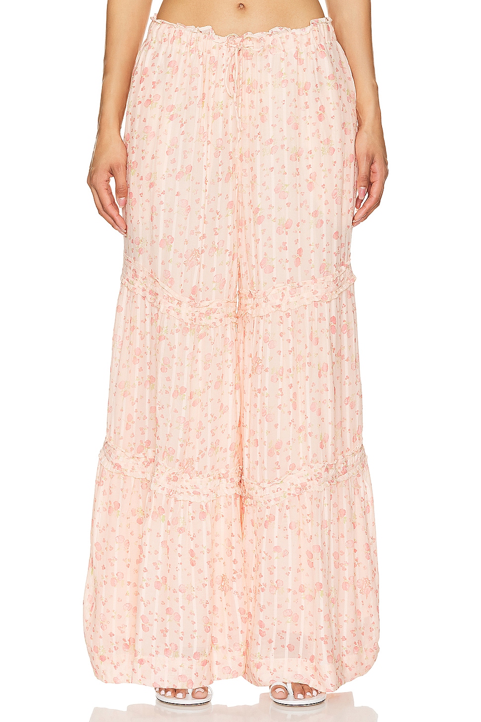Free People Emmaline Tiered Pull On Pant In Peach Combo