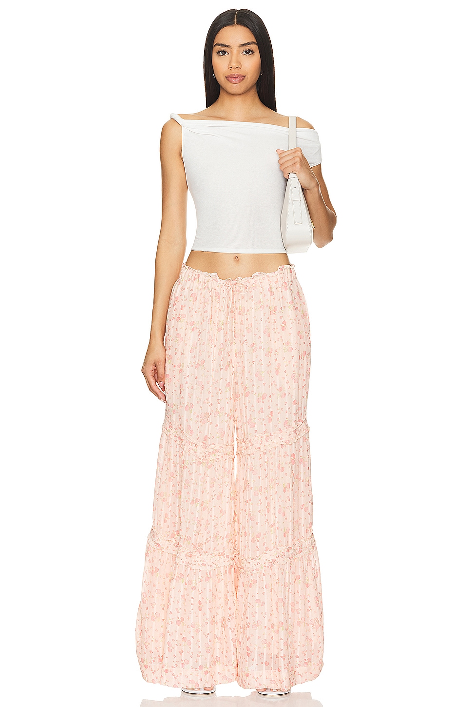 Free People Emmaline Tiered Pull On Pant In Peach Combo