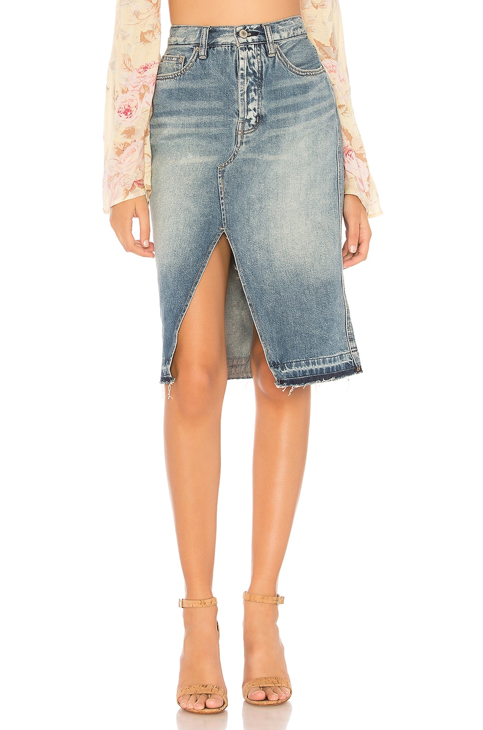 Free People Knee-length Denim Skirt In Blue | ModeSens