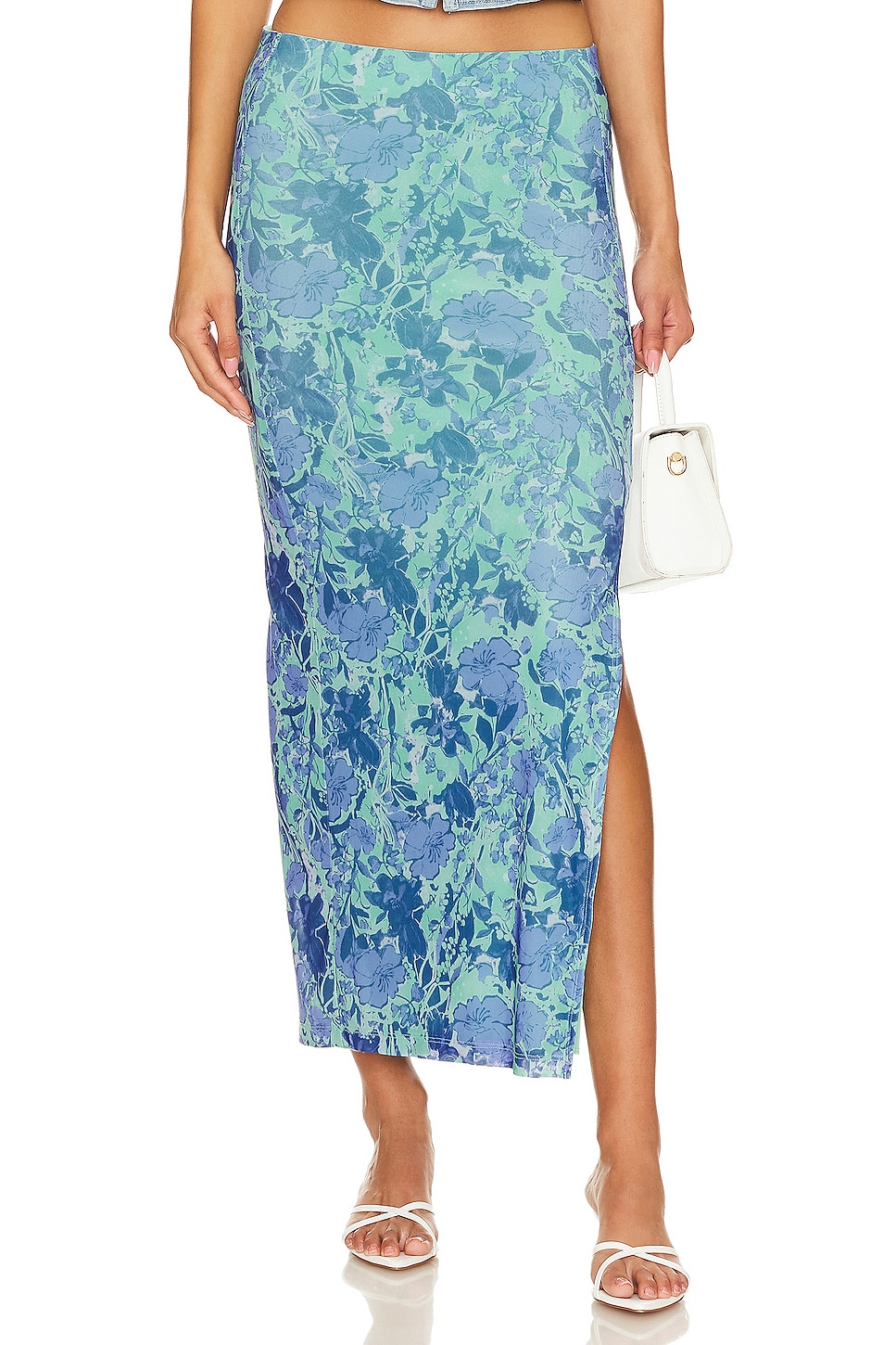 Free People Rosalie Mesh Midi Skirt In Teal Combo Rosalie in Teal Combo ...