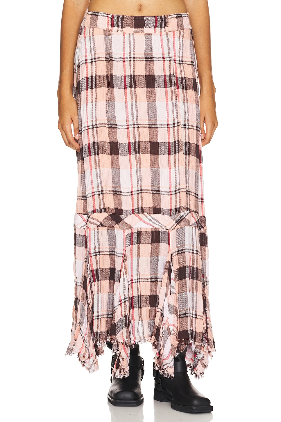 Free People Bordeaux Plaid Maxi Skirt in Soft Combo | REVOLVE