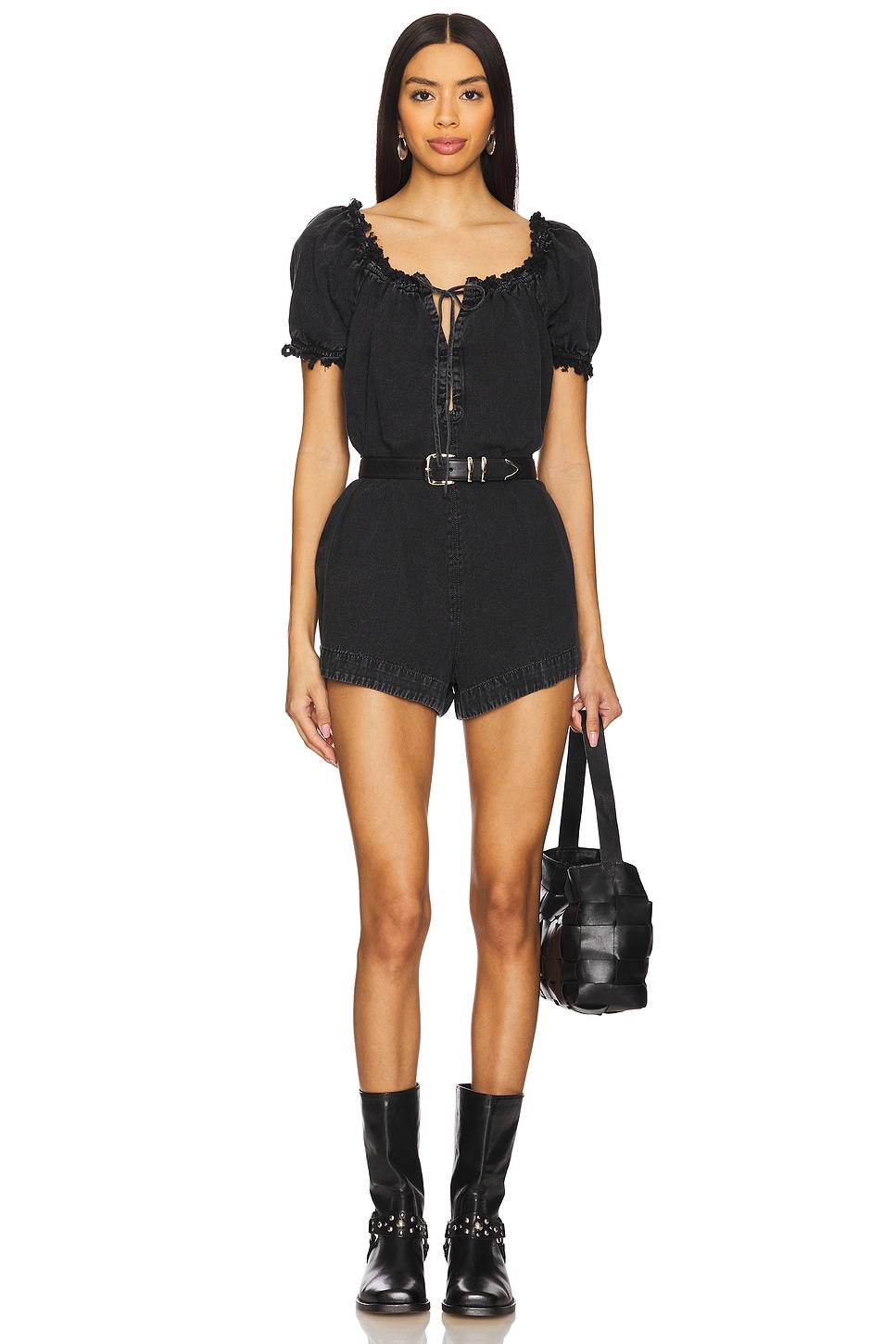 Free People x We The Free Daisy Denim Babydoll Romper in Star