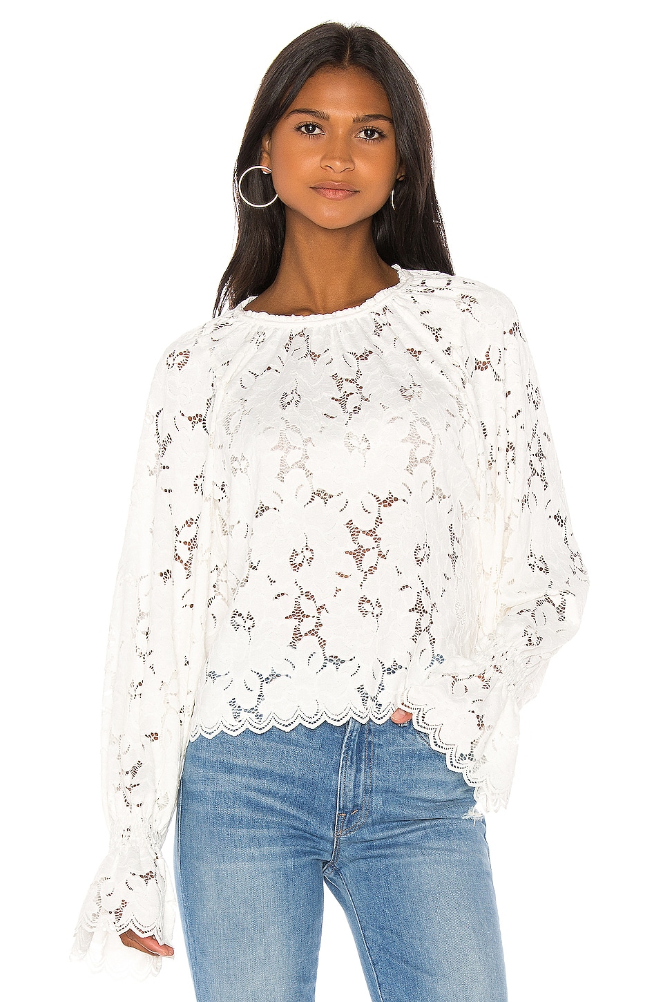 Free People Olivia Lace Tee in Ivory