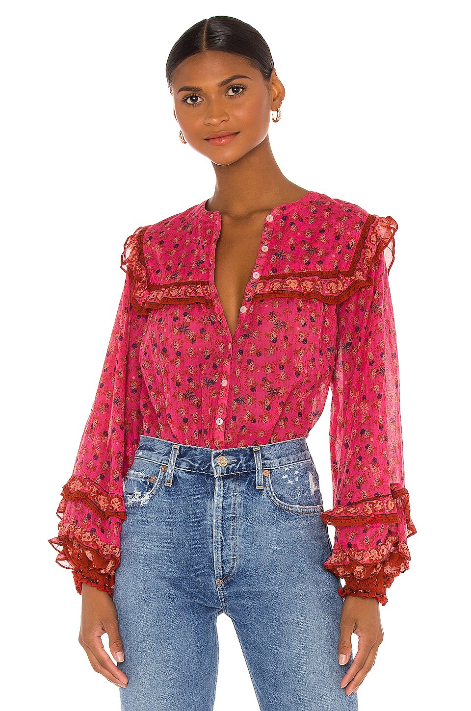 Free People Jenna Printed Blouse in Red Combo | REVOLVE