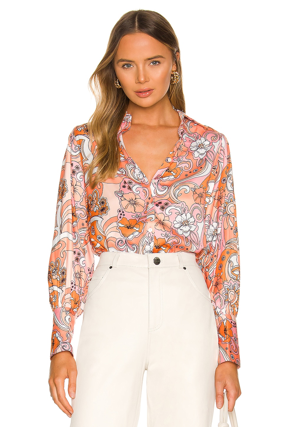 X REVOLVE Serena Printed Slinky Shirt 