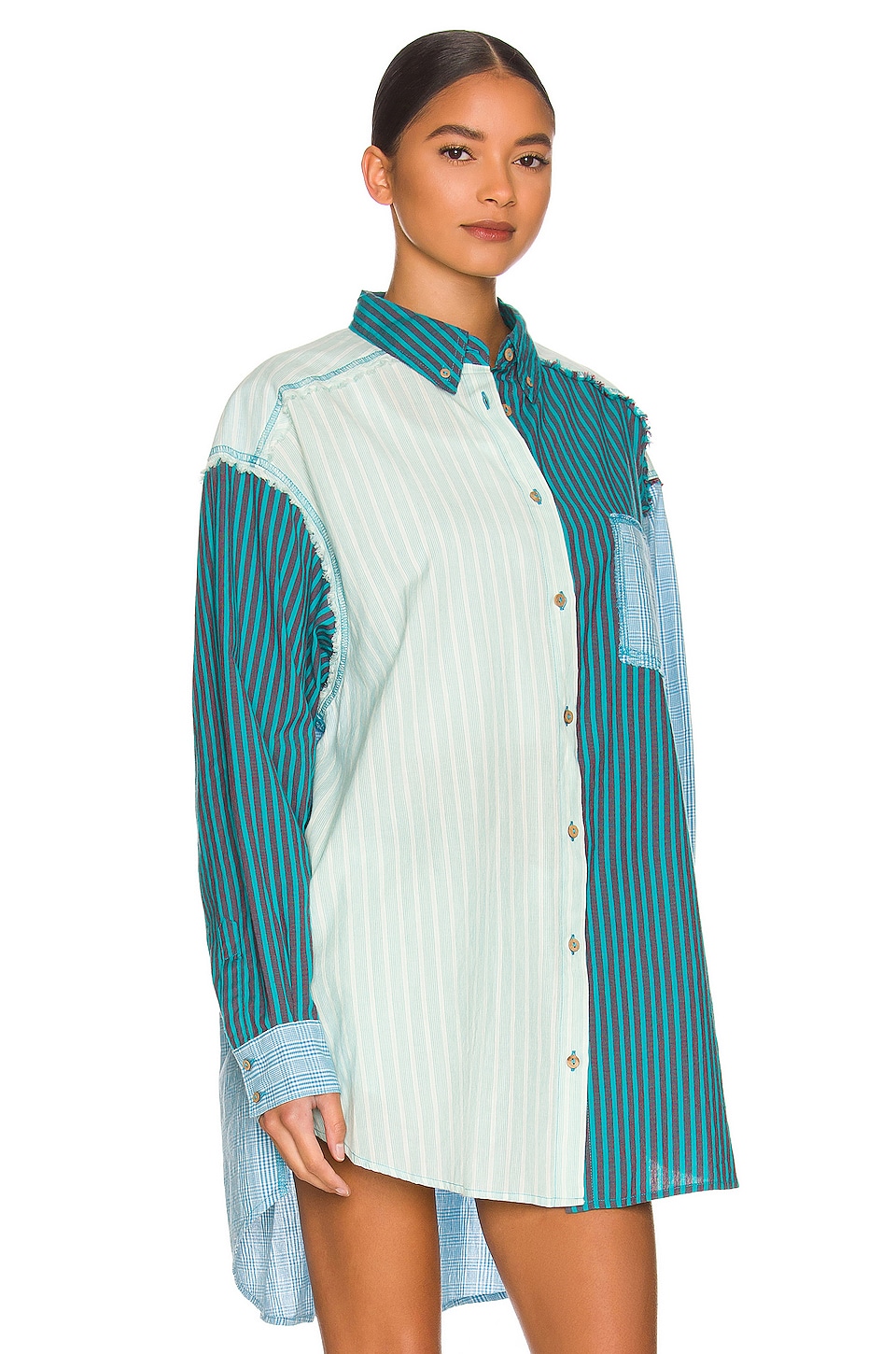 Free People Rags To Riches Shirt in Bright Blue Combo
