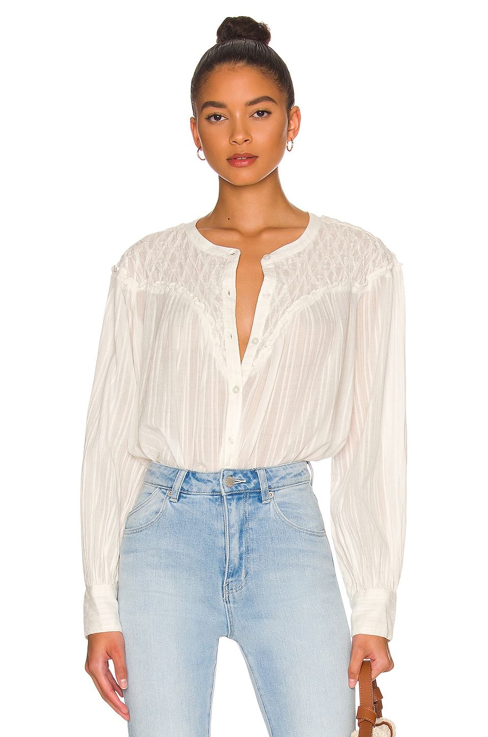 Free People x REVOLVE Marigold Buttondown Top in Wood Chimes | REVOLVE
