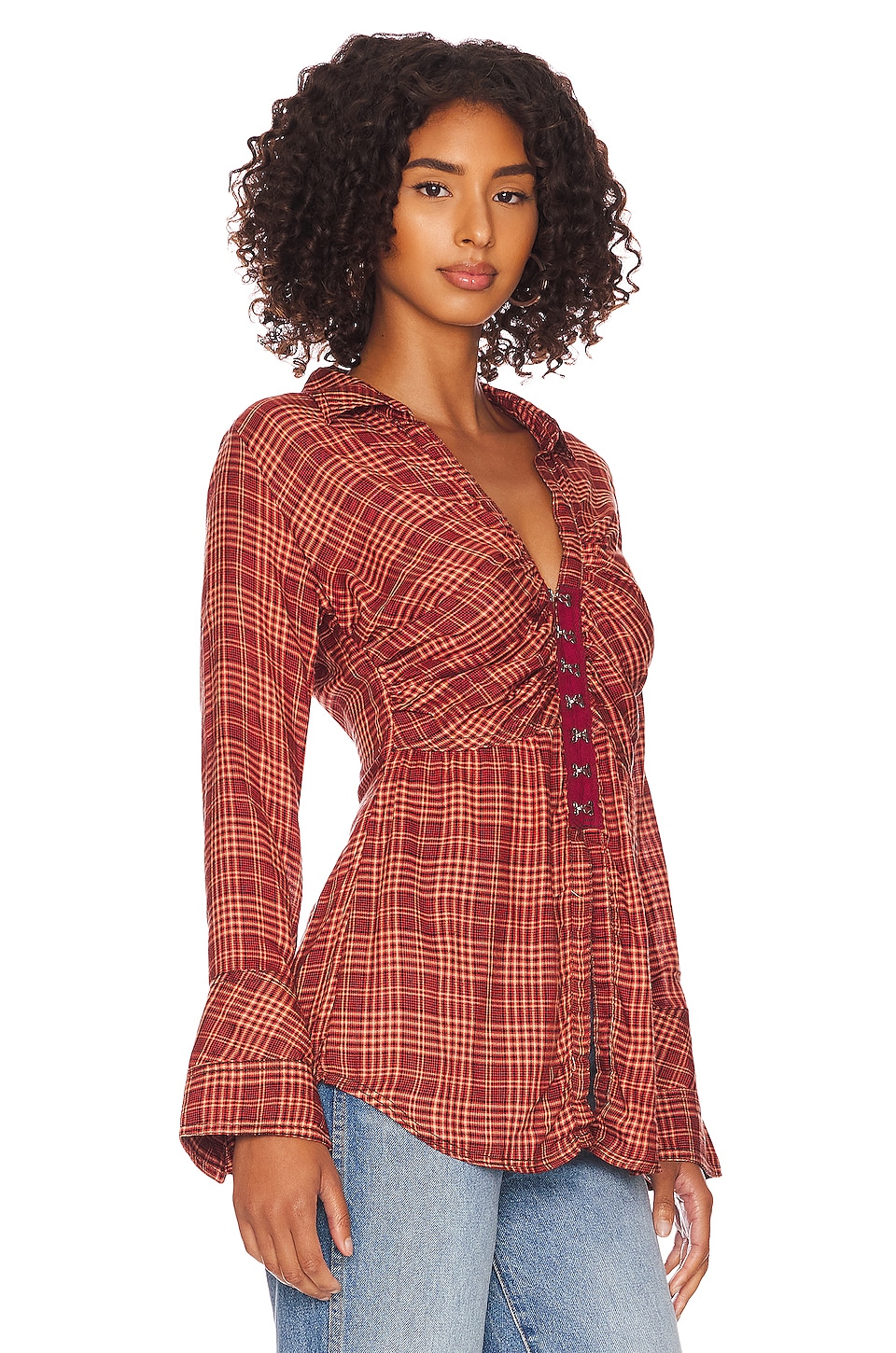 Free People Catalina Remade Shirt in Red Combo
