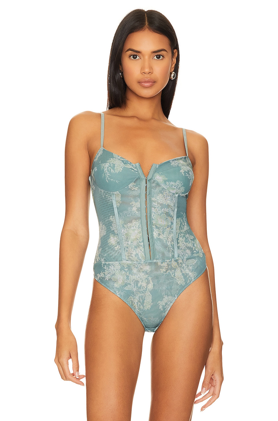 Free People x Intimately FP Night Rhythm Corset Bodysuit In Sage Combo in Sage Combo | REVOLVE